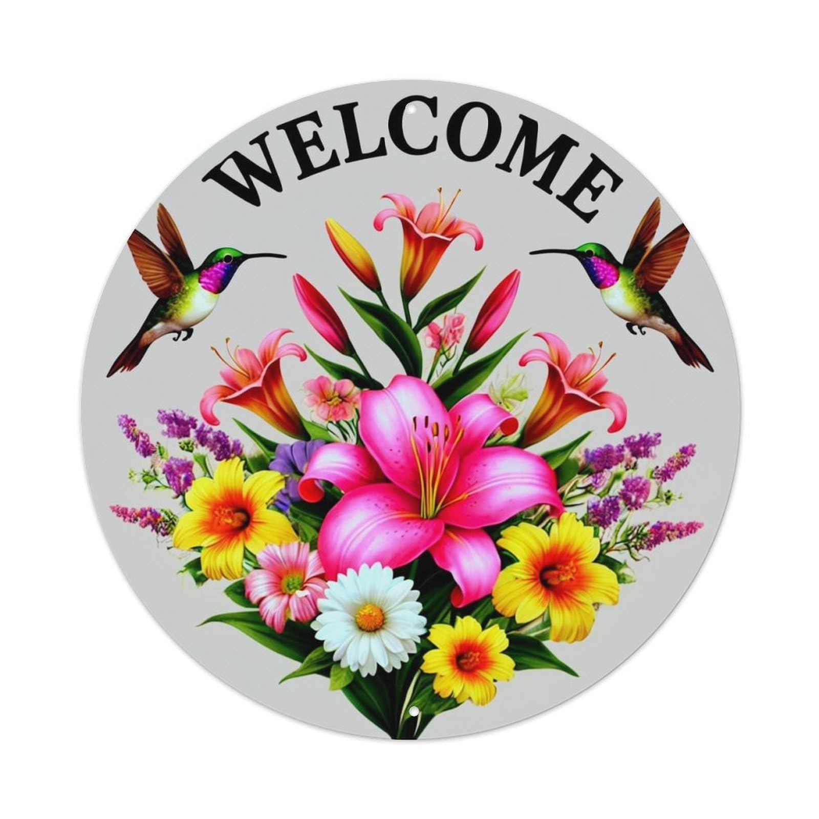 Jdyansheng Vintage Welcome Hummingbird Floral Bouquet Design Tin Sign Metal Poster Metal Signs For Home Man Cave Bar Cafe Kitchen Laundry Room Wall Decorations 8X8 Inches