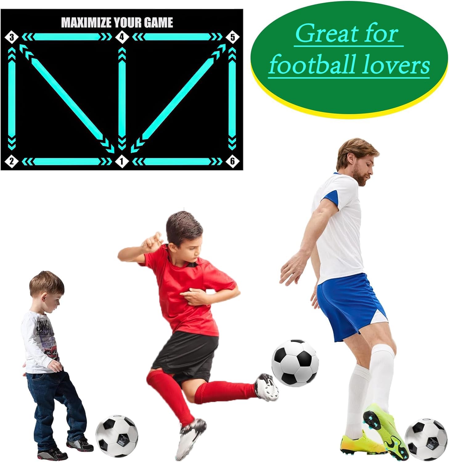 Kit Tapis D'entraînement Foot 120x60cm – Avec Ceinture élastique, Support De Ballon, Sac De Rangement