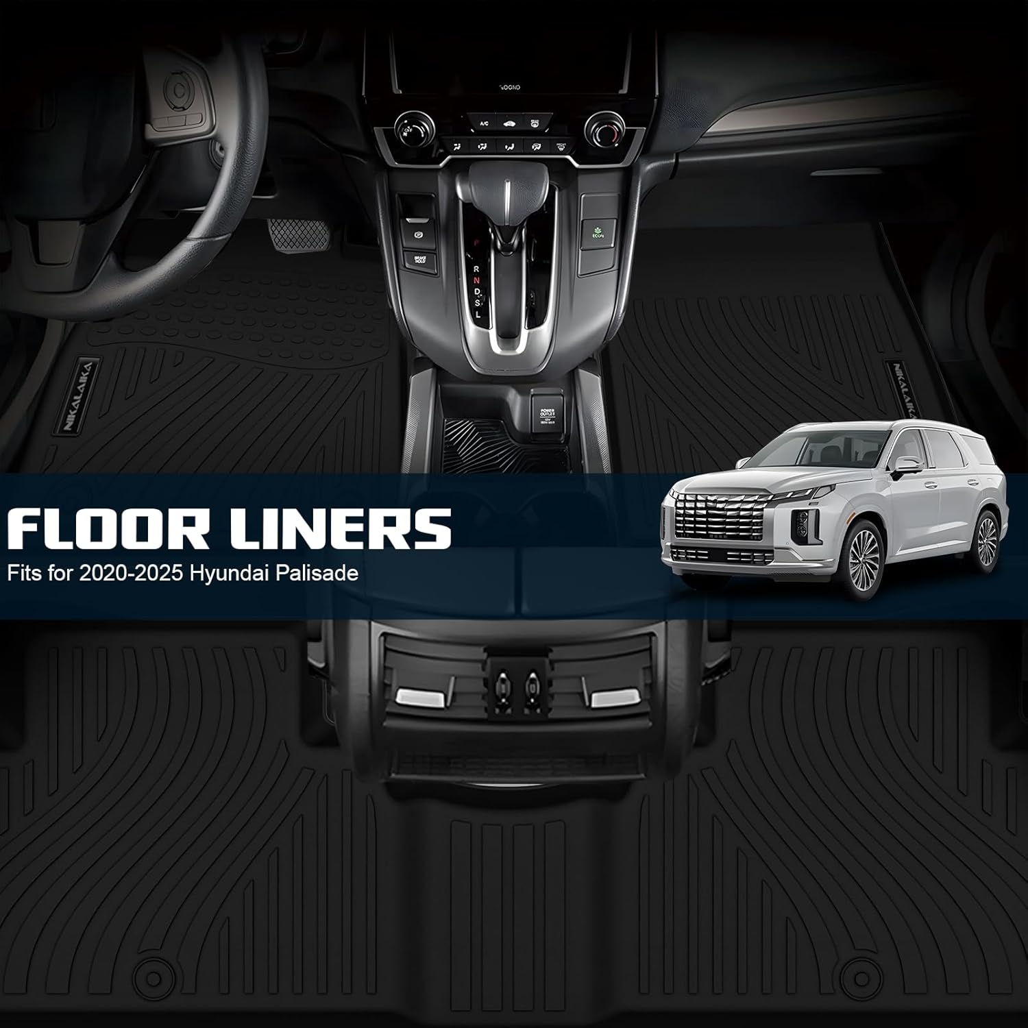 Floor Mats & Cargo Liner with Backrest Mat Fit for 2020-2025 Hyundai Palisade 7/8 Seat (Only Fuel), Trunk Mat with Seat Back Cover and Lower Cargo Mat All Weather TPE for 2024 Palisade Accessories