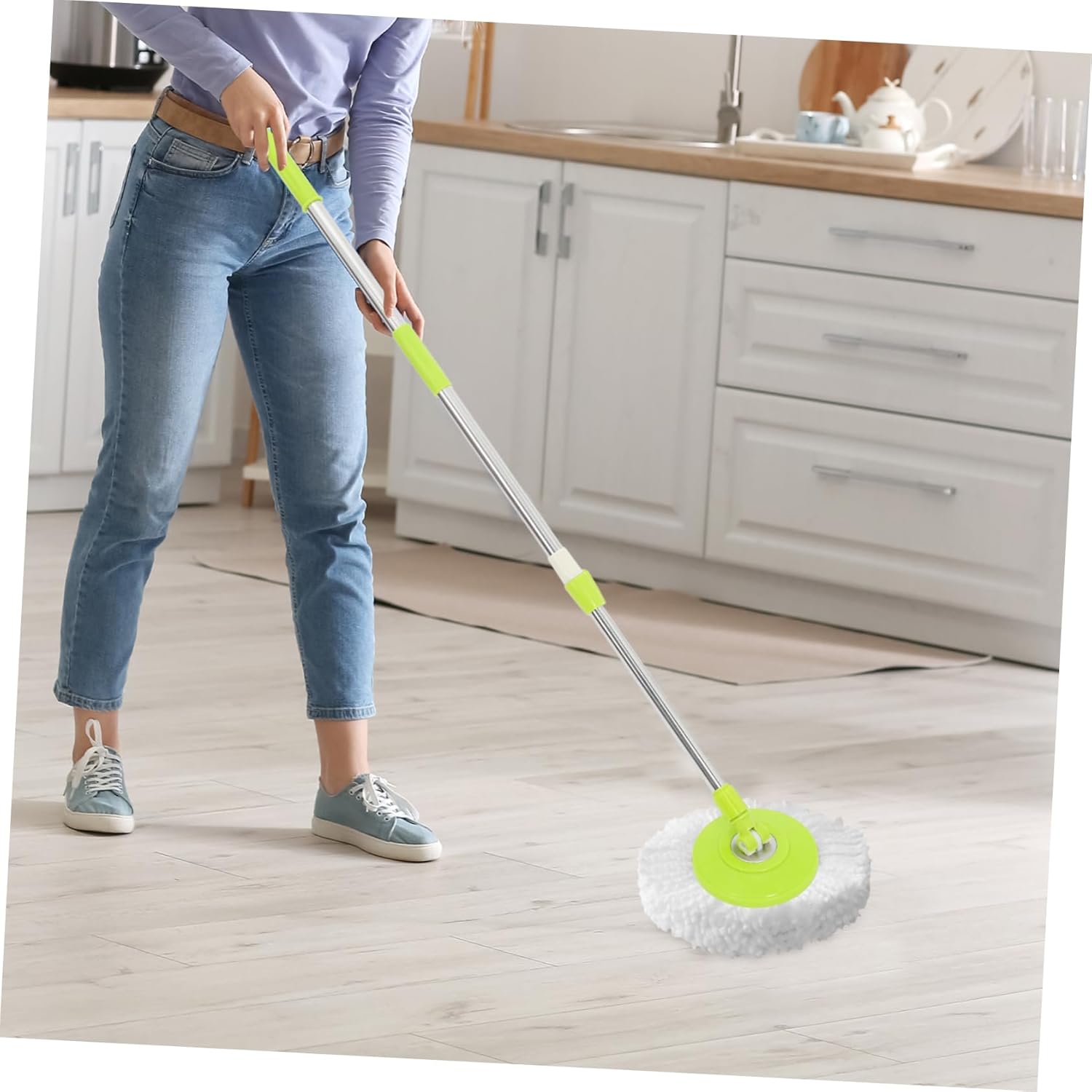 Detachable Rotary Mop Pole Reinforced Stainless Steel Handle for Easy Floor Cleaning for High and Low Areas Suitable for All Floor Types