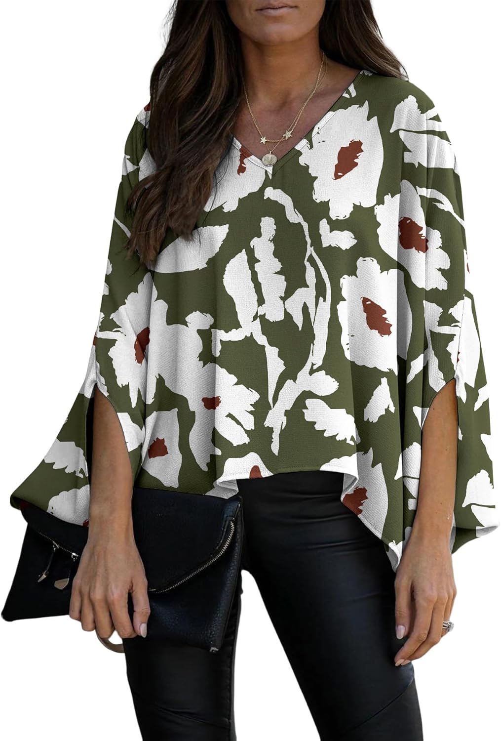 Vrtige Women's Casual V Neck Batwing Long Sleeve Blouse Shirt Tunic Top - Image 3