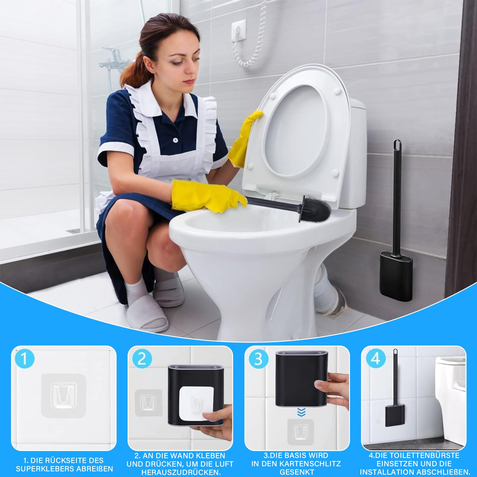 Brosse WC Silicone Txeouse - Avec Support Mural - Nettoyage Toilette Antibactérien