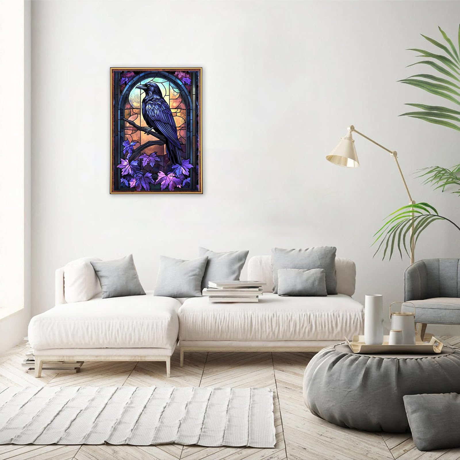 SOIOEOR Diamond Painting Kits for Adults - Raven Raven on Streetlamp Watercolor Diamond Art DIY 5D Full Round Drill Crystal Rhinestone Arts and Crafts - for Home Decor Wall Decor 16x24