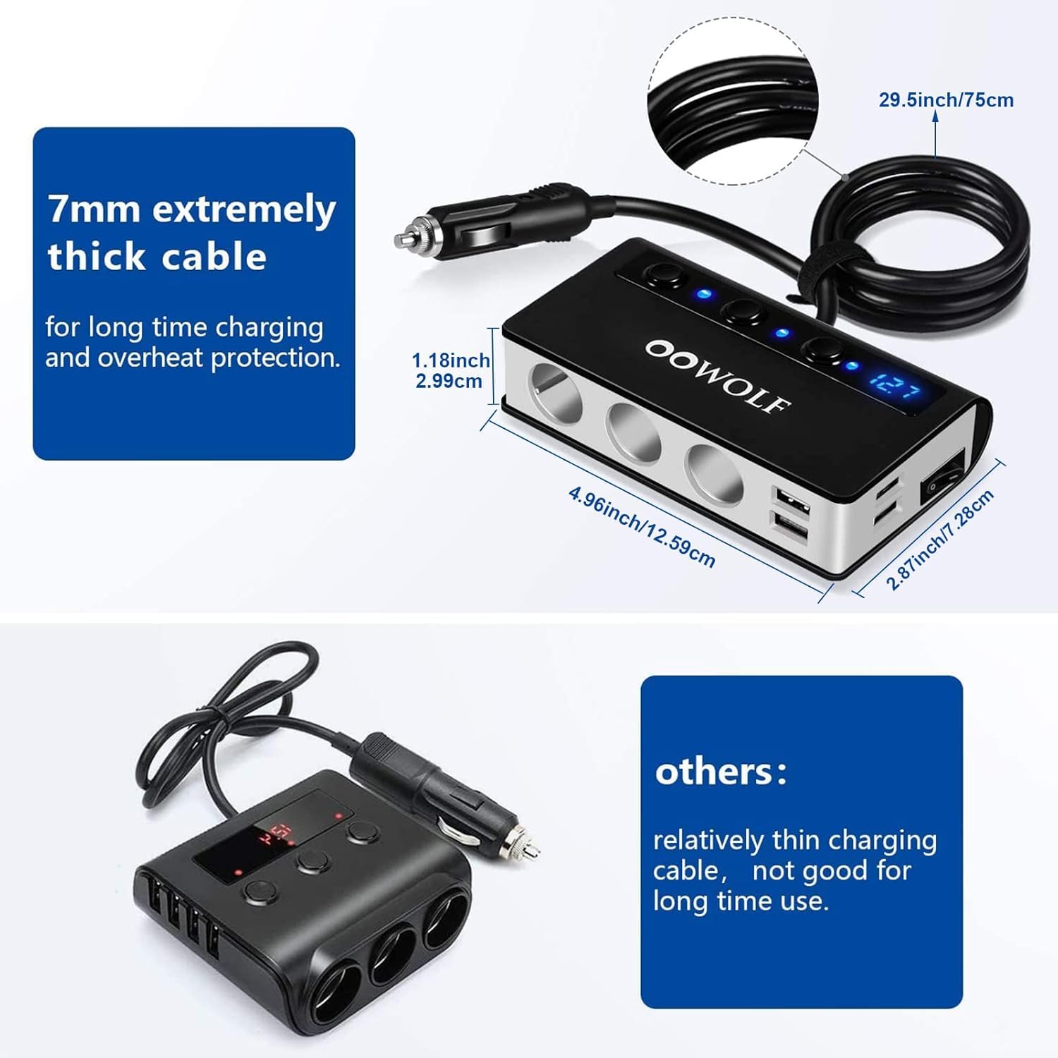 cigarette lighter adapter with auto shut off Amazon.com: OOWOLF 7 in 1 Cigarette Lighter Splitter, 180W Quick Charge 3.0  12V/24V 3-Socket Car Charger Adapter, 4 USB Ports Car Power Adapter Car  Splitter, Independent Switches, LED Voltmeter, 2.3FT Cable : Automotive