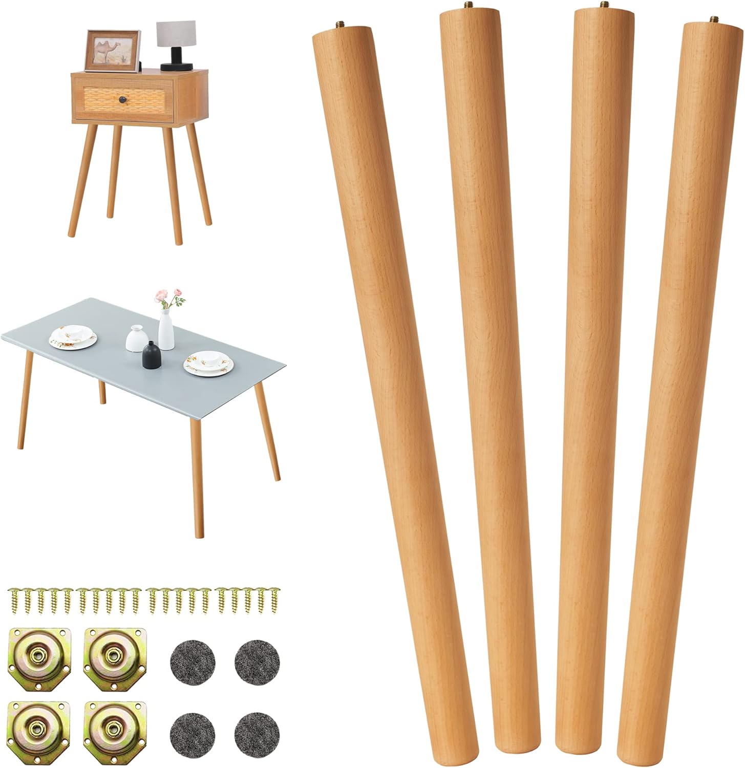 24Inch Wooden Table Legs, Mid Century Modern Wooden