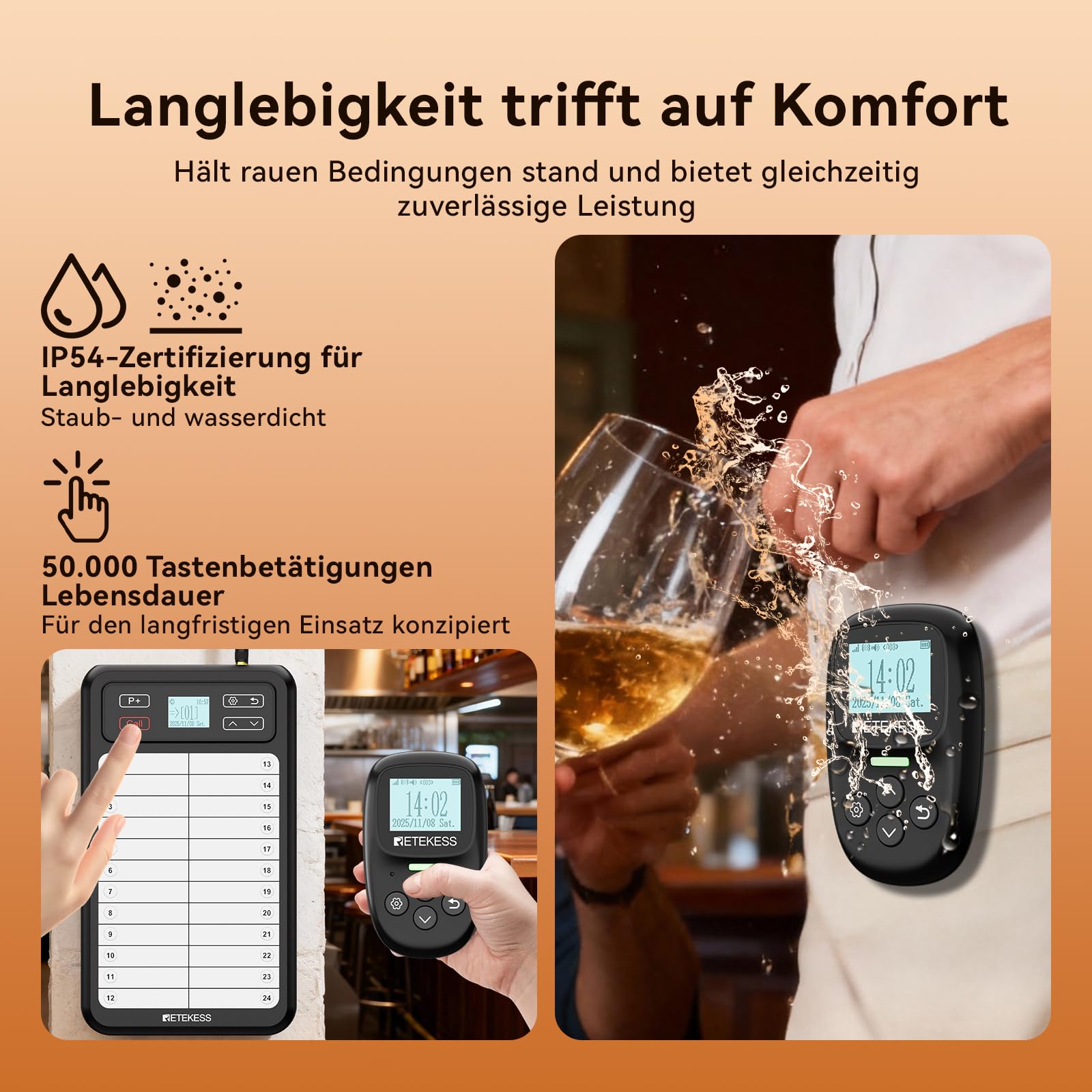 Retekess TD037 Restaurant Pager System, Pager Rufsystem mit 24 Tasten Schreibtafel, Einfache Bedienung, Blinklicht und Summer, 6 Pager und Piepser für Restaurants, Cafés, Bars und Hotels