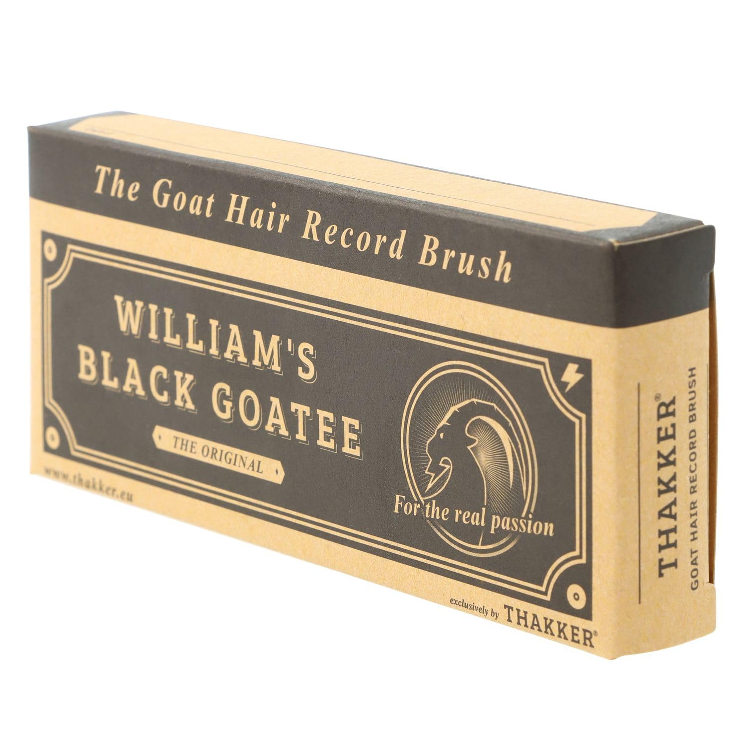 THAKKER William's Black Goatee - Premium Schallplattenbürste mit 100% Ziegenhaar | Antistatisch | Vinyl-Bürste für Nass- & Trockenreinigung | Echtholz-Griff | Retro-Design | kein Nylon