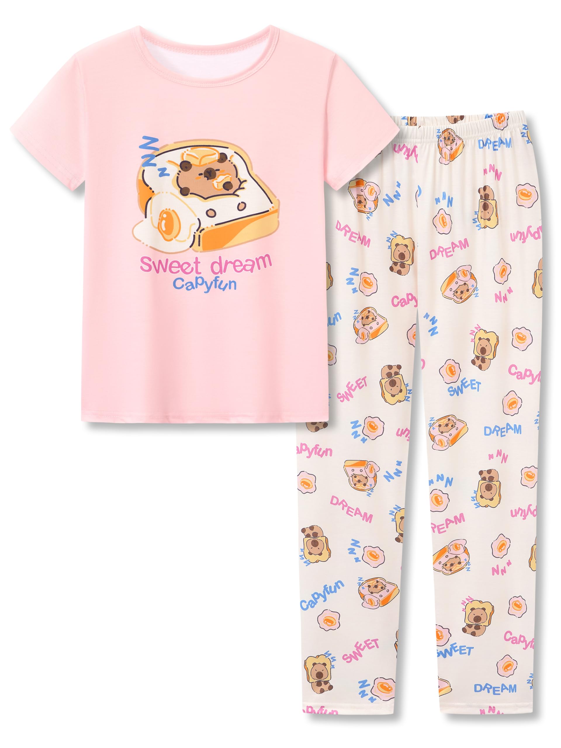 Beezizac Girls Pajamas Cute Print Short/Long Sleeve Pants Set Size 6-18