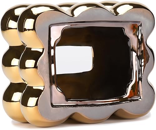 Miniatura 5 de NYMYHE Caja de pañuelos de cerámica galvanizada para baño, aparador, sala de estar, comedor, decoración moderna del hogar de oro TQGJNY49