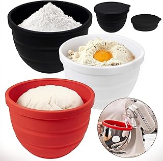 Silicone Liners for KitchenAid 5 Qt Tilt - Head Stand Mixer - Odorless, Thicker, Heat/Cold - Resistant & Non - Stick, Set of 3 with Lids