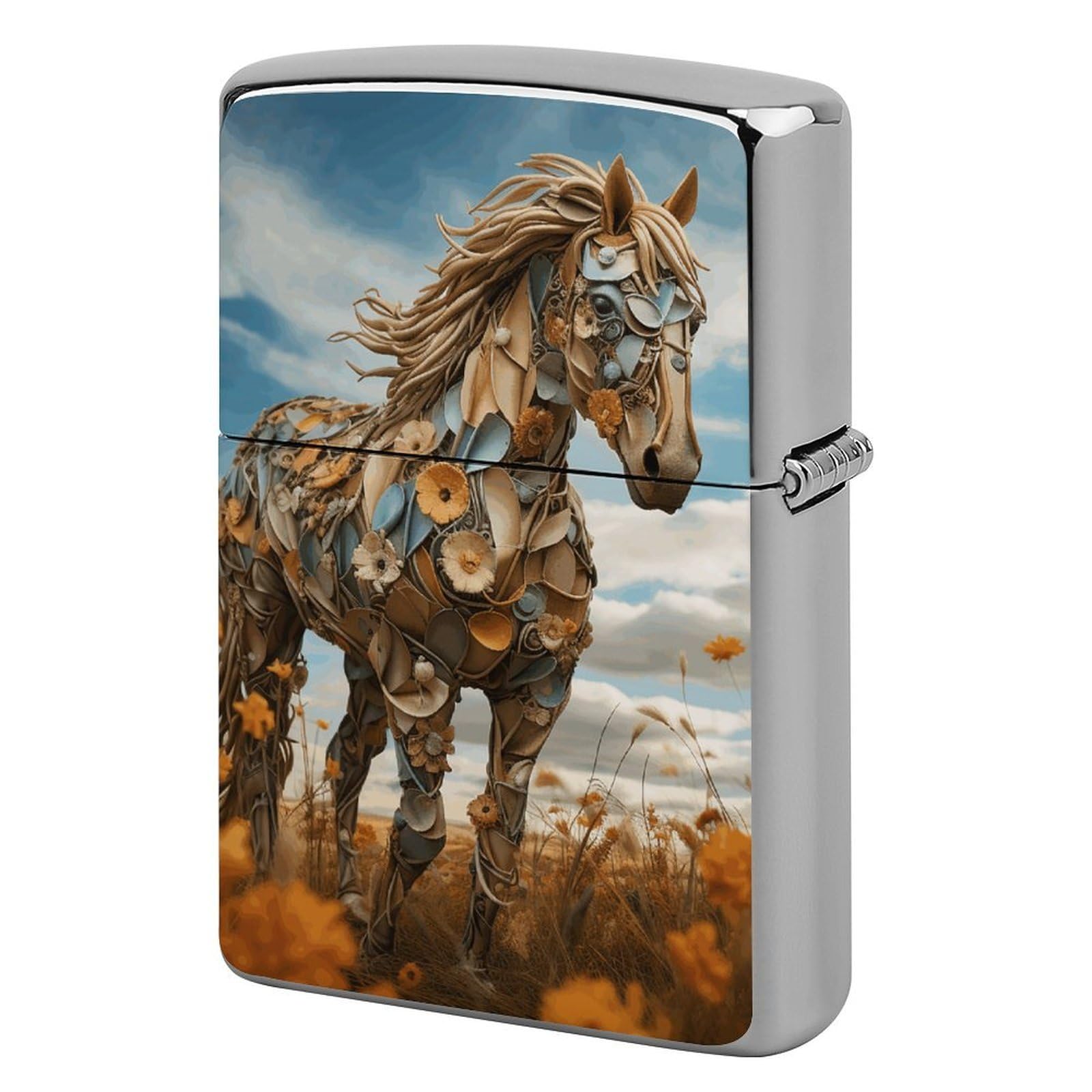 A Horse in The Field Lighter Case Vintage Metal Lighter Cover Reusable Lighter Protective Sleeve Unique Design Personalized Lighter Sleeve Holder Against Dust and Scratches