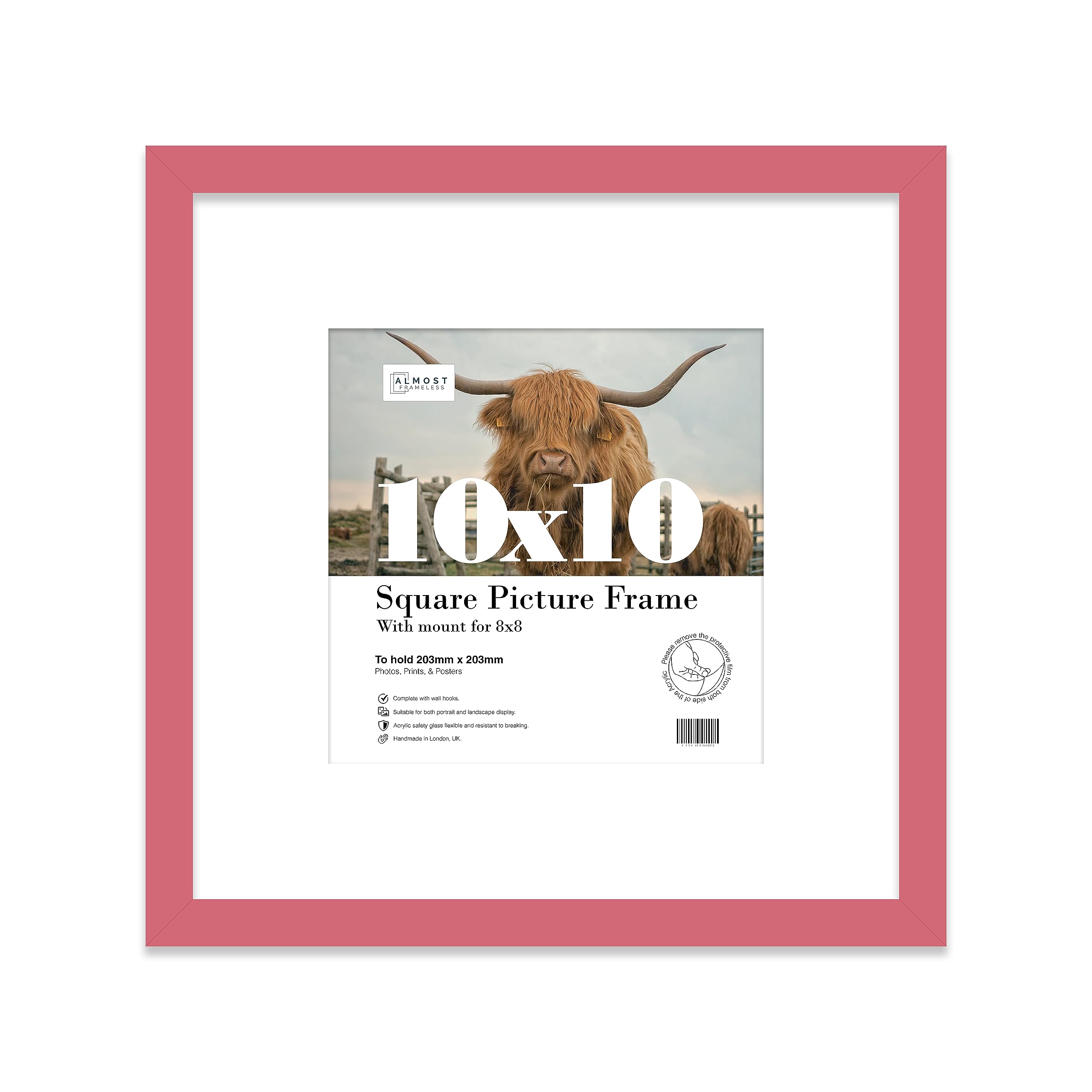 10x10 Pink Picture Frame with Mount for 8x8 Photos, Prints - Modern Square Wall Frame, 1 Pack