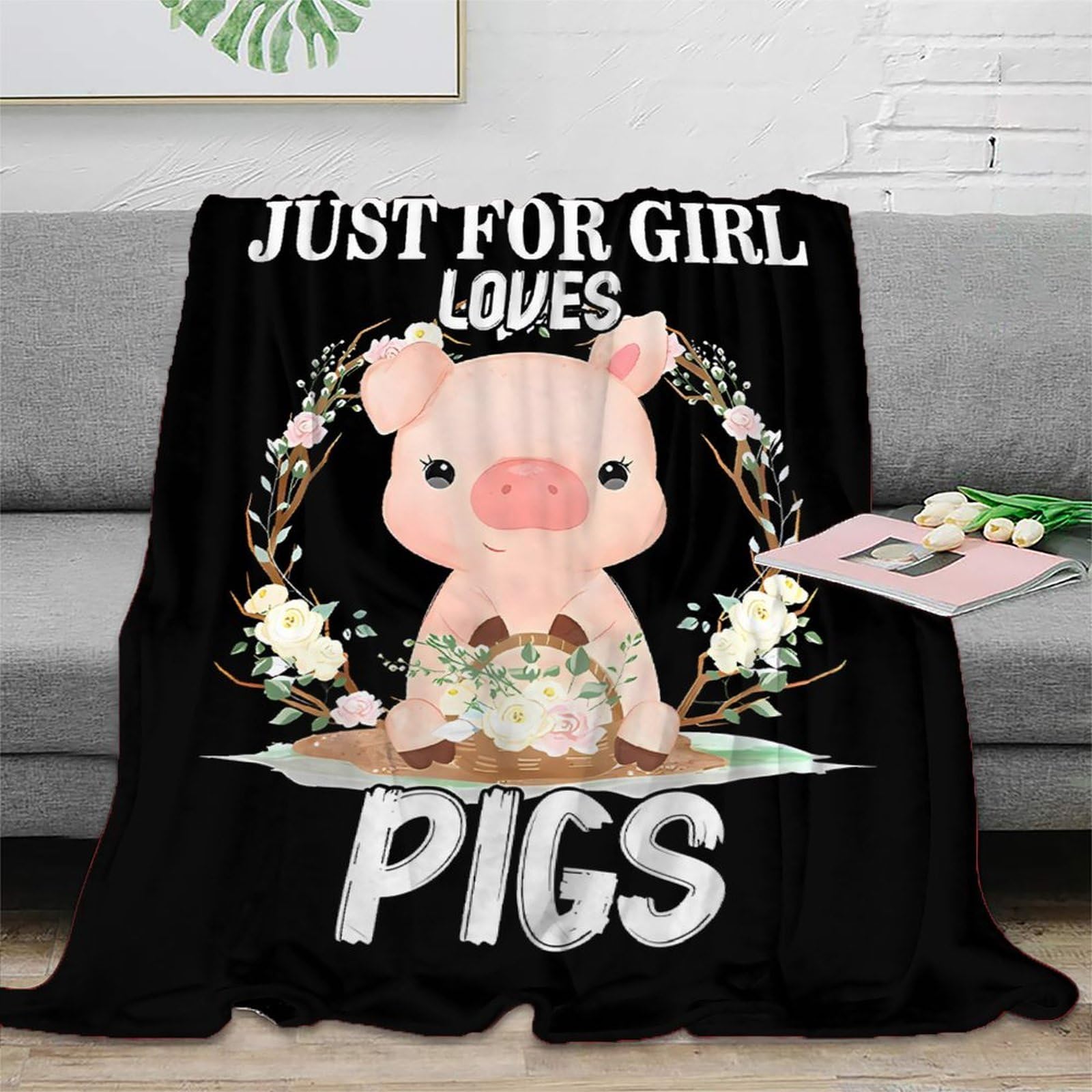 Plaid cochon mignon 3D floral pour réchauffer vos soirées gaming sur le canapé