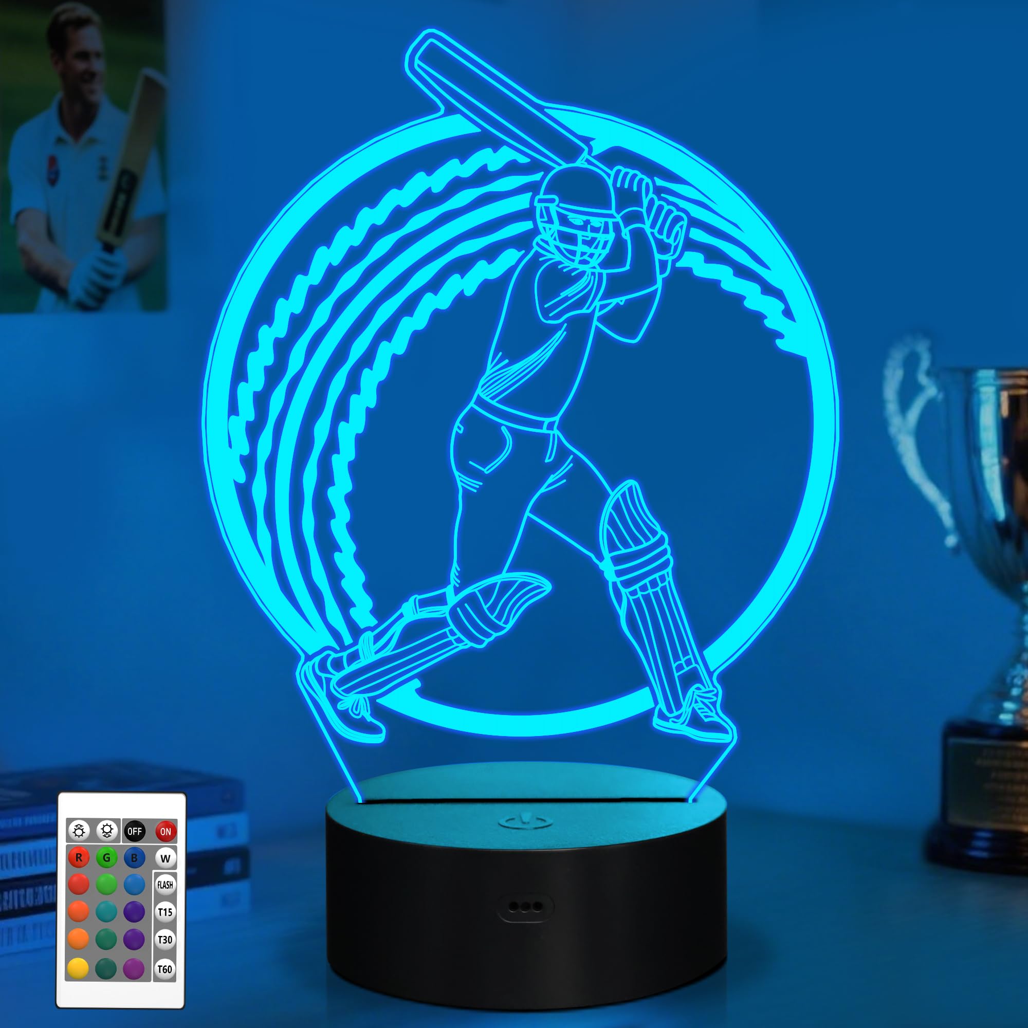 OkiyiD Cricket Gifts for Boys, Cricket Ball 3D Illusion Lamp Night Light with 16 Colors Remote Control, Cricket Accessories Stuff Gift for Boys Men Athletes Birthday Xmas Decor