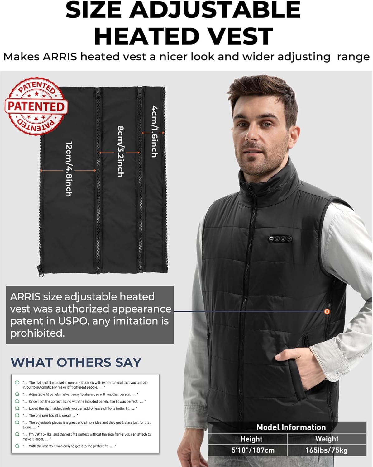 ARRIS Heated Vest for Men Women 7.4V Electric Size Adjustable Heating Vest for Hunting, Camping