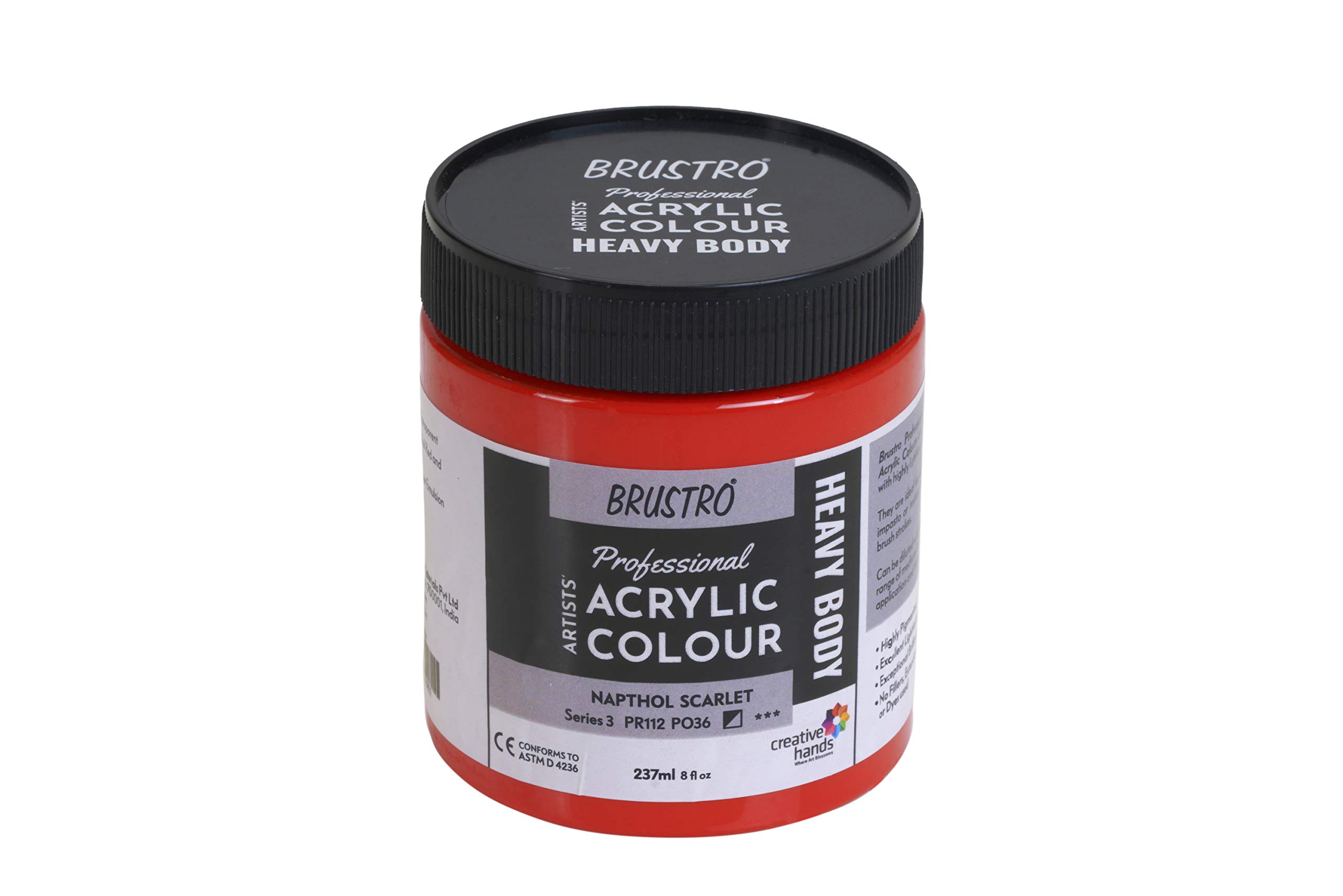 BRUSTRO Peinture acrylique pour artistes professionnels - 237 ml - Napthol Scarlet (Sr3) - Idéal pour les techniques de peinture sur toile, d'empâtement et de texture - Effet dimensionnel - Conserve