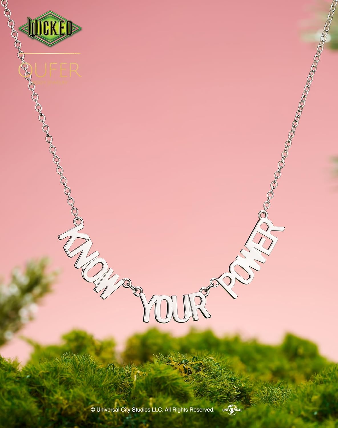 OUFER Officially Licensed Wicked Know Your Power Choker Necklace, 18K Gold Plated Silver Necklaces for Women, Stainless Steel Adjustable Fashion Jewelry, Trendy Gifts 40+5cm(15.75+2'')