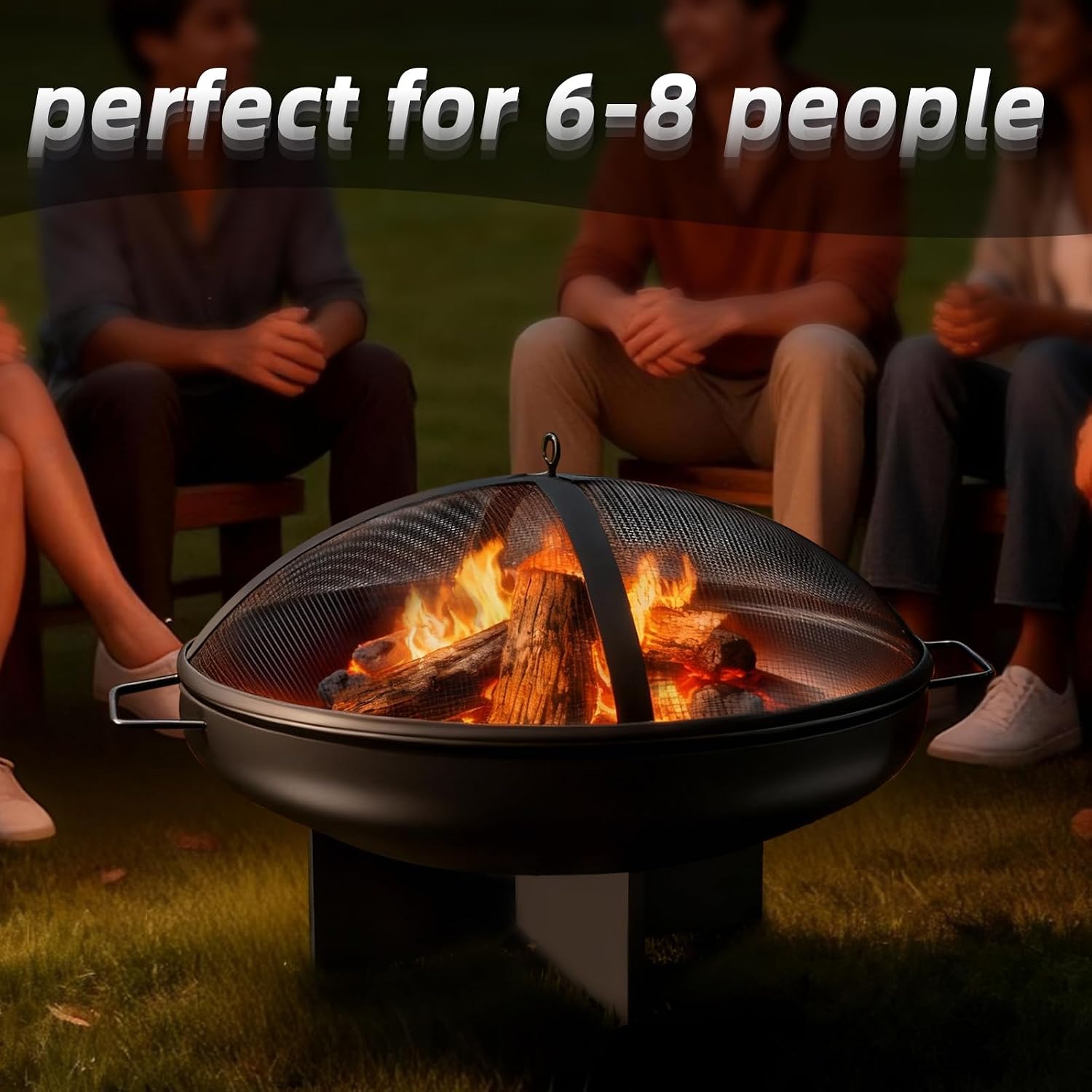 24 Inch Fire Pit for Outside Outdoor Wood Burning Firepit Bowl Heavy Duty Steel Bonfire Pit for Patio Backyard Camping Deck with Spark Screen, Log Grate & Poker