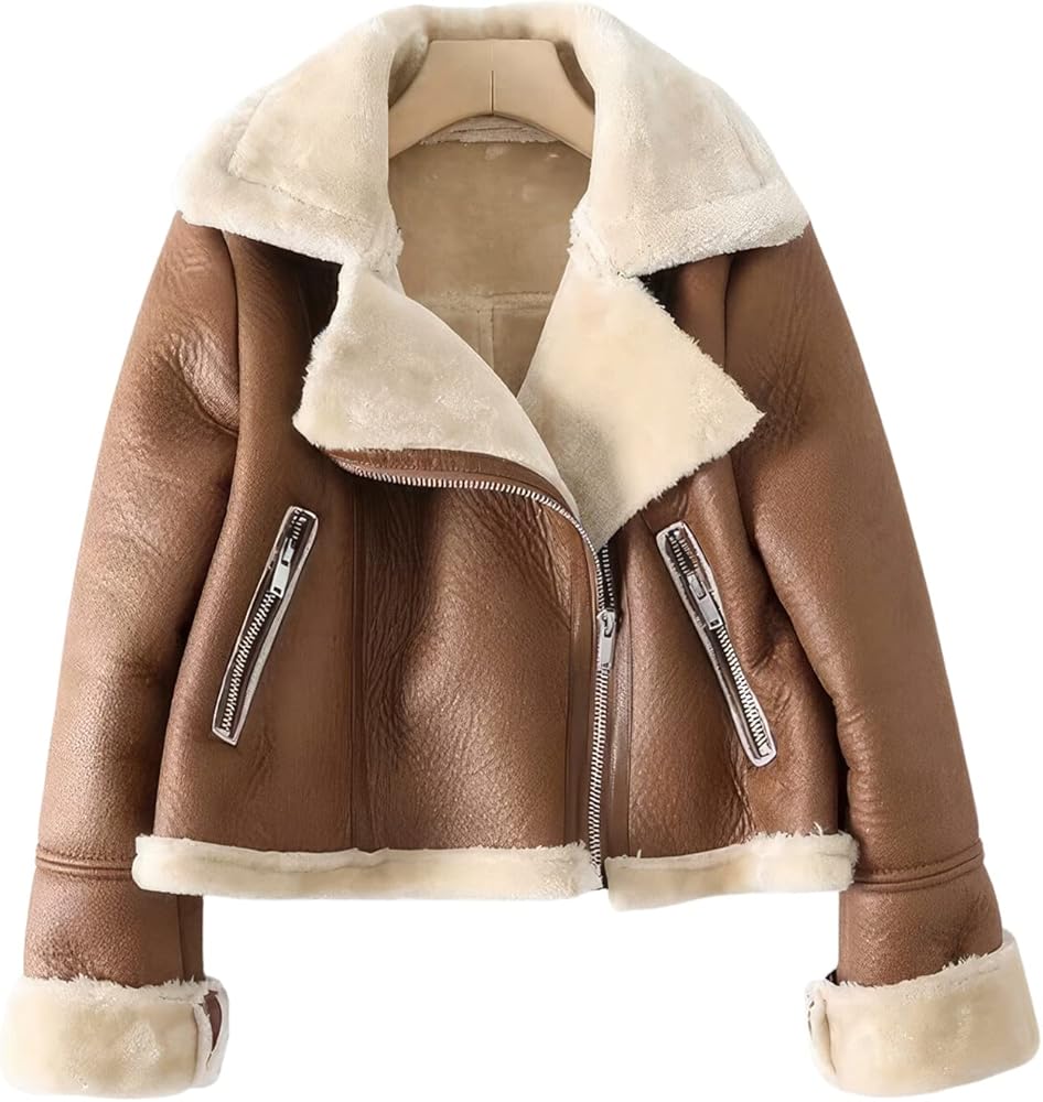Brown Aviator Genuine Sheepskin Sherpa Shearling Faux Fur Women's