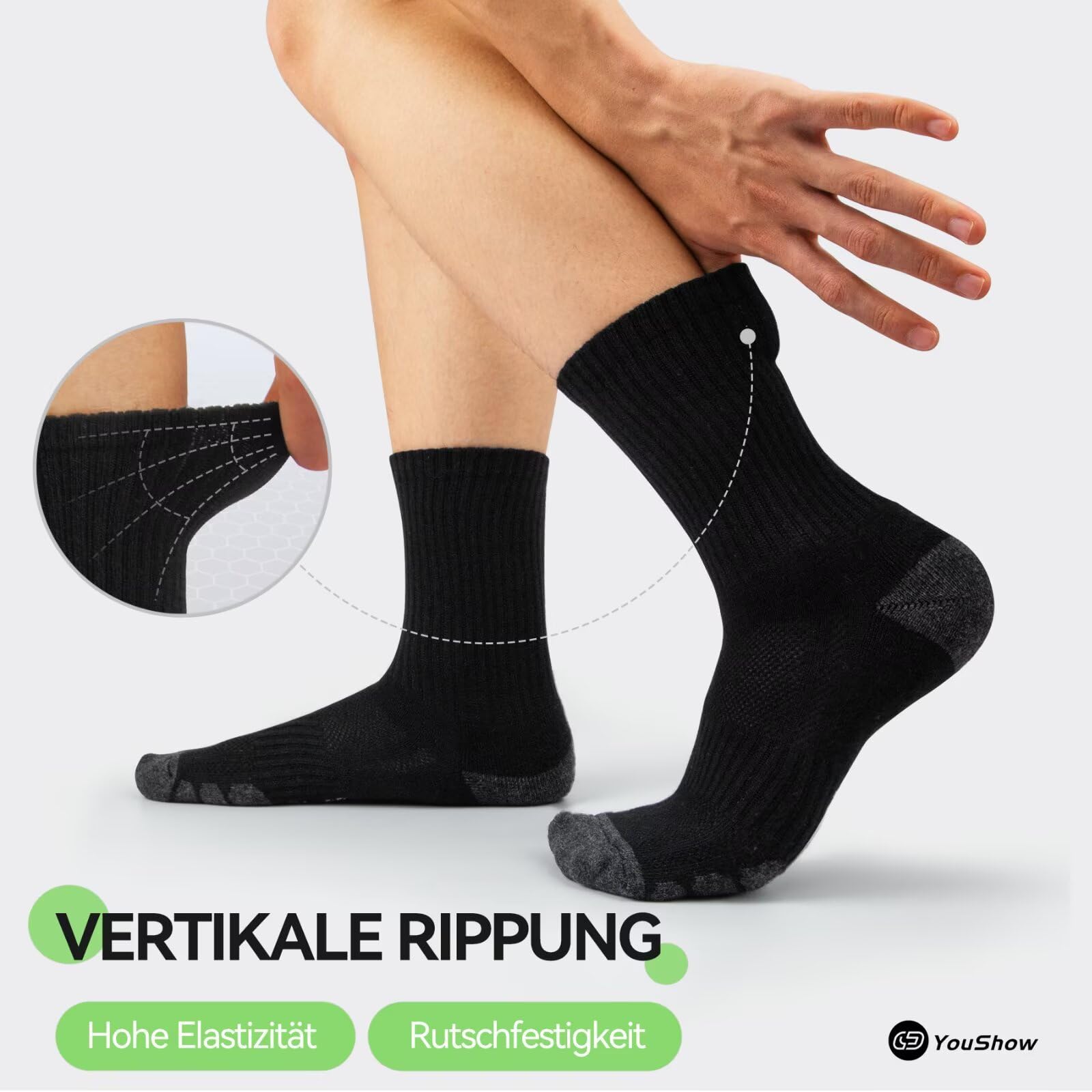 YouShow 6 pares de calcetines de tenis para hombre y mujer, calcetines deportivos, calcetines de senderismo, calcetines acolchados, transpirables y suaves