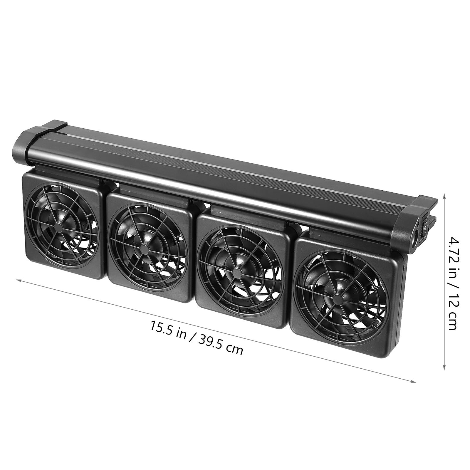 Ventilador de Enfriamiento para Acuario Negro de 4 Cabezales Ajustable | Fiesta Verano, Plástico y Aleación de Aluminio, Ac220 a 12v, Cable 120cm, Sujeción 1, 2cm