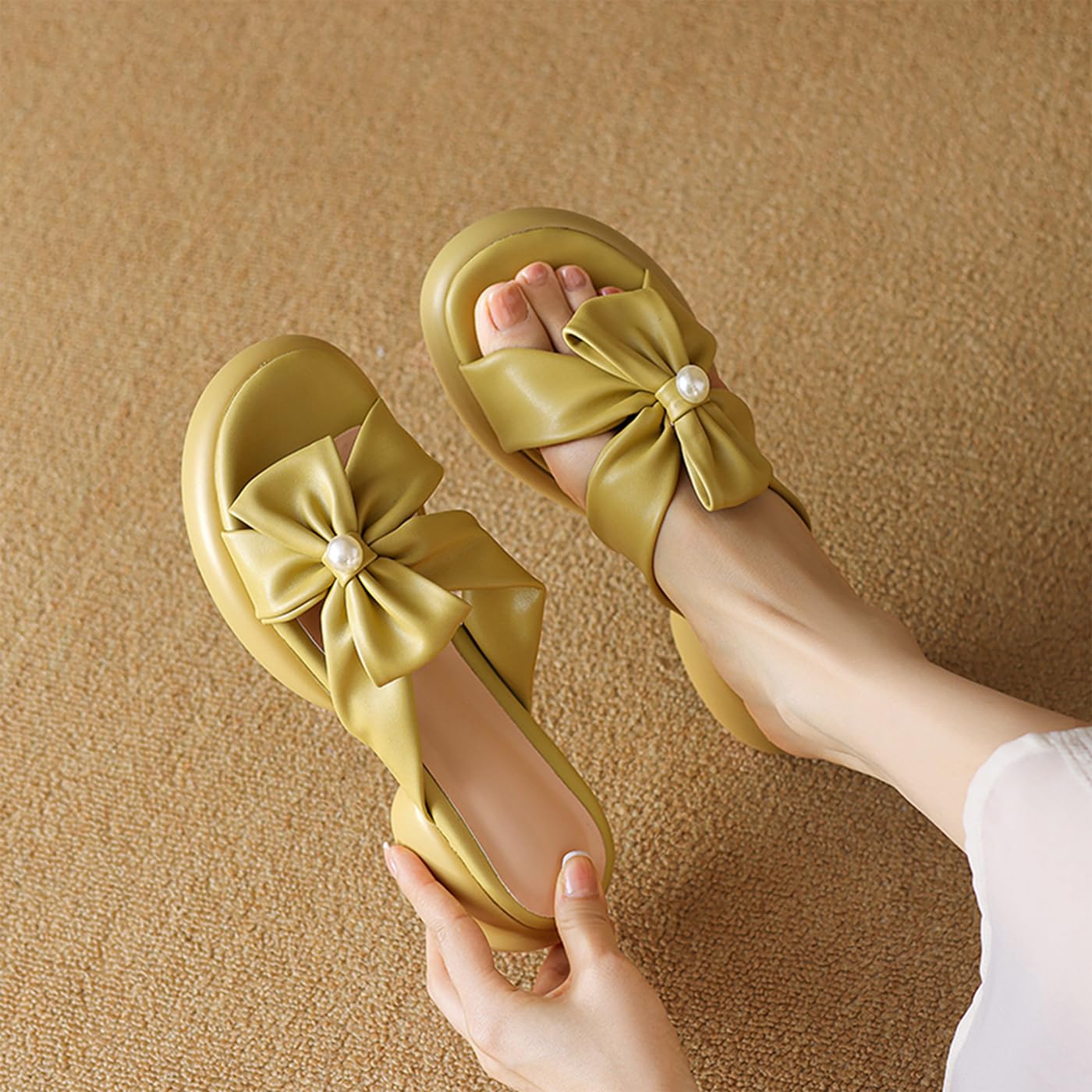 Sandali Estivi Donna Fiocco Punta Aperta Platform 4 cm | Design casual, Punta tonda, Dettaglio fiocco, Suola spessa, Vacanza e quotidiano