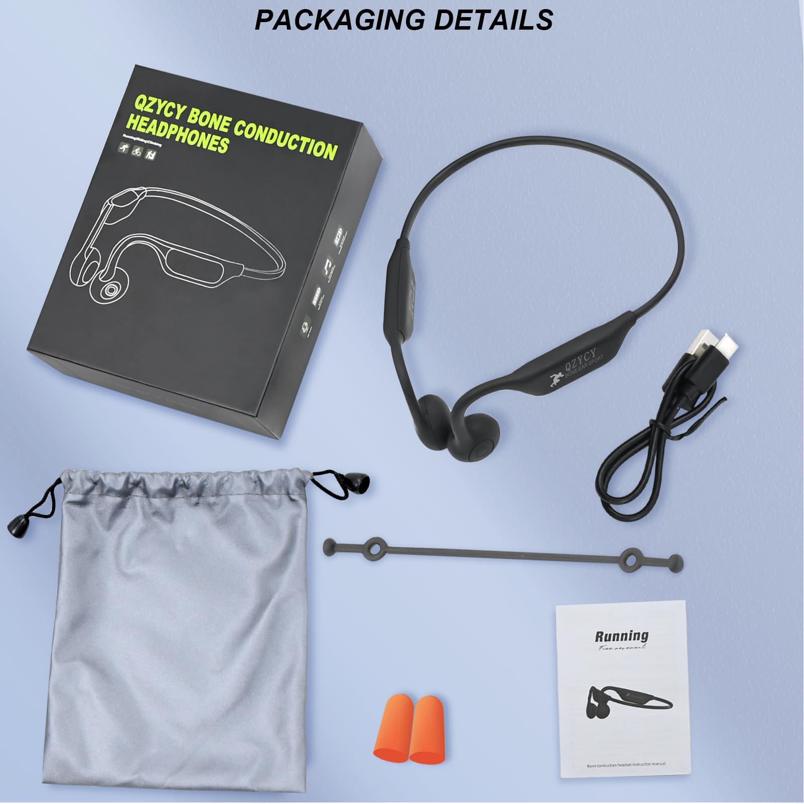 Cuffie a conduzione ossea, cuffie wireless 5.4 aperte con microfono, autonomia di riproduzione 8 ore, tappi per le orecchie, cavo elastico, auricolari impermeabili IPX6, per corsa, ciclismo