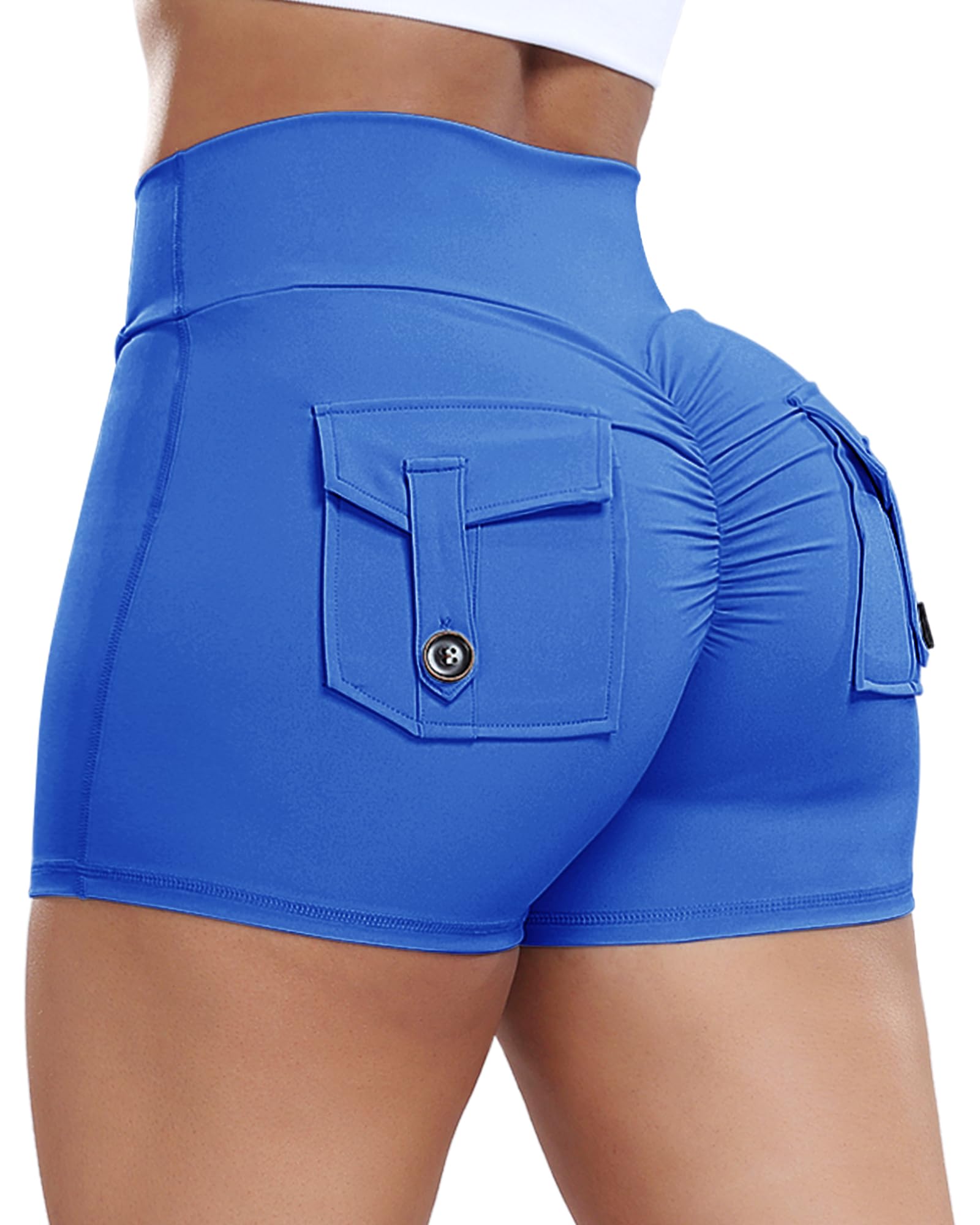 FITTOO Scrunch Butt Lifting Shorts for Women with Pocket Cross High Waist Crossover Yoga Workout Booty Shorts