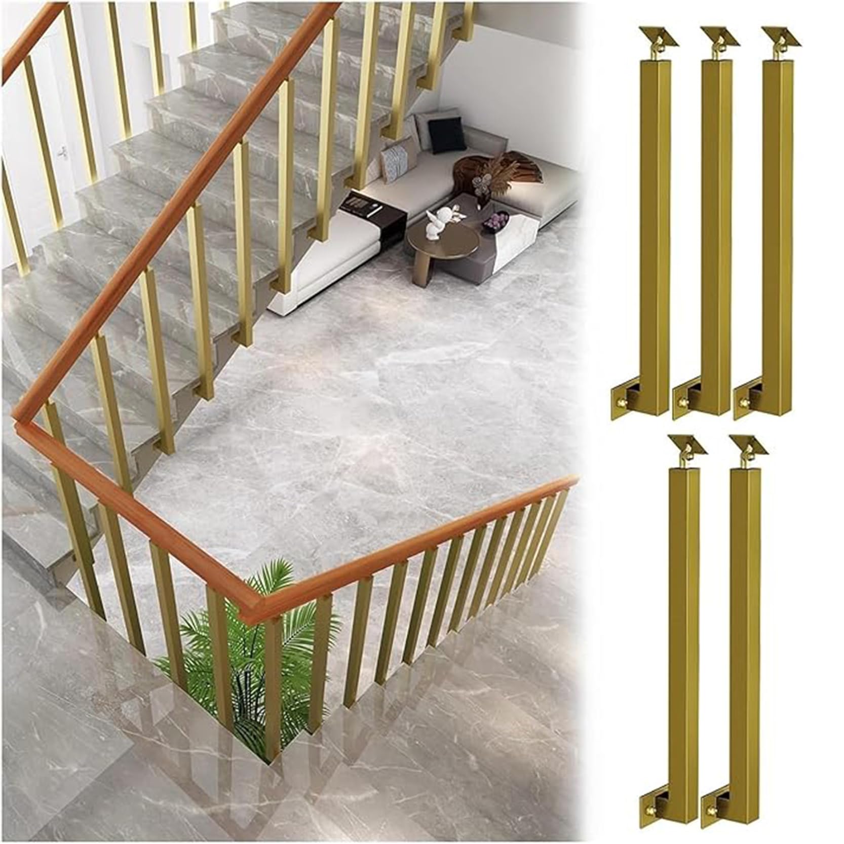 Kits de barandilla de escalera interiores con 5 postes cuadrados ajustables y base plana