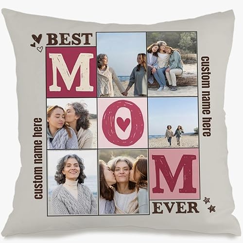 Custom Six Photo Pillowcase with Personalized Message for Mom, Cozy Decorative Cushion Delivering a Warm Gift for Family Holidays Birthdays or Home