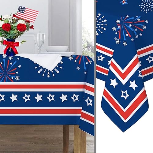 Miniatura 6 de Hexagram 4th of July Tablecloth, Patriotic Tablecloth Rectangle 54x78 inch, Red and Blue Stars Indoor or Outdoor American Flag Independence Day