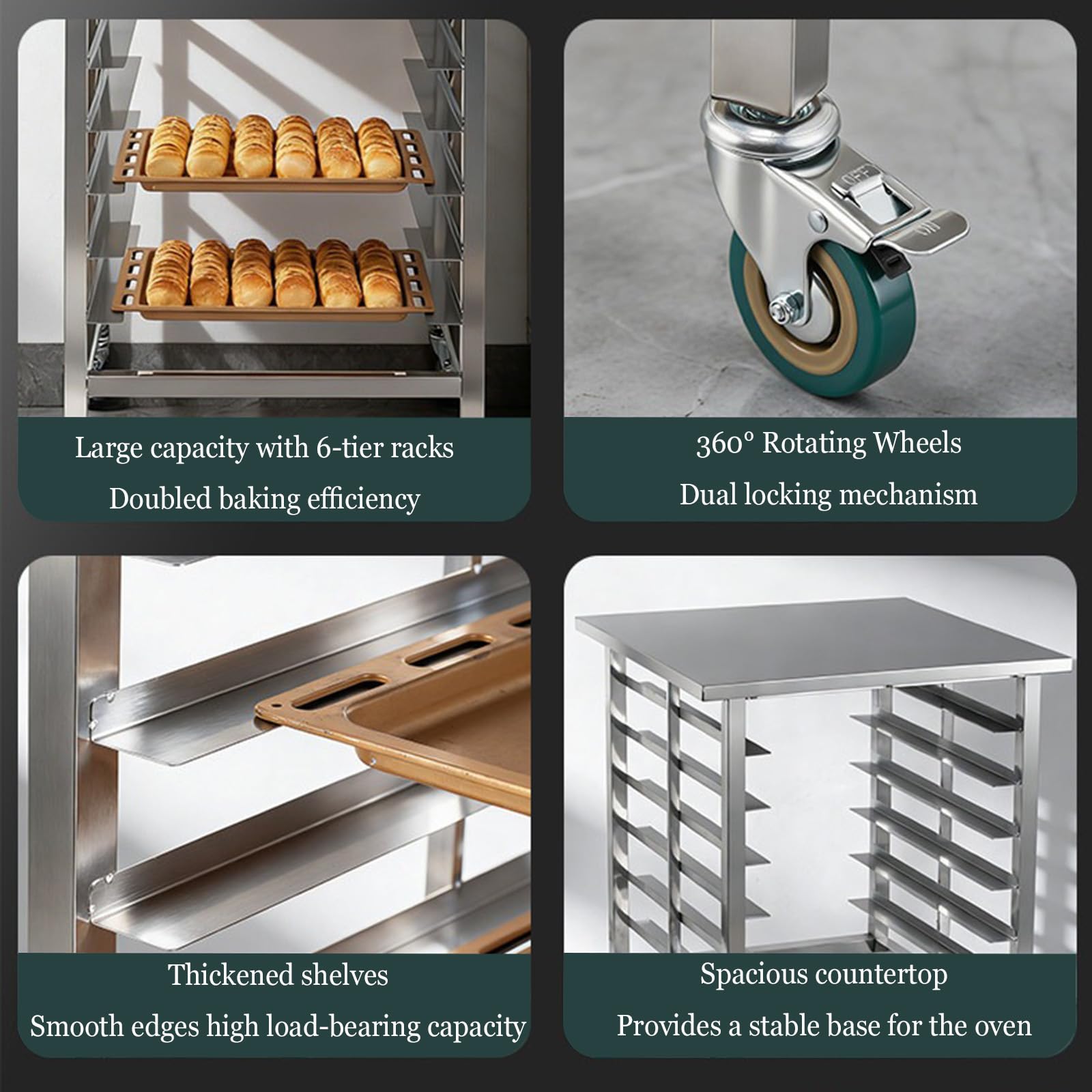 Carrello professionale in acciaio inox per teglie,Supporto mobile per forno