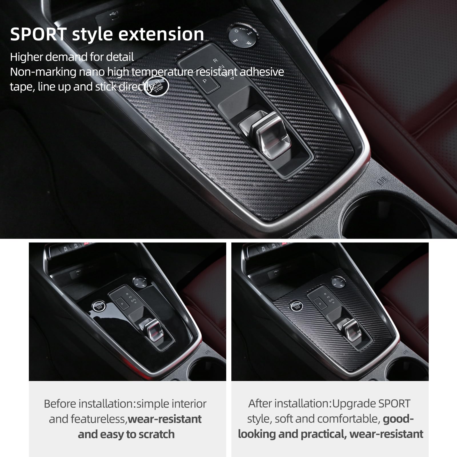 BETTERHUMZ Mittelkonsole Schaltknaufblende Rahmenabdeckung Verkleidung Kompatibel mit Audi A3 8Y S3 RS3 Sportback 2021-2024 für Alcantara-Aufkleber Innenverkleidungszubehör (Karbonleder)