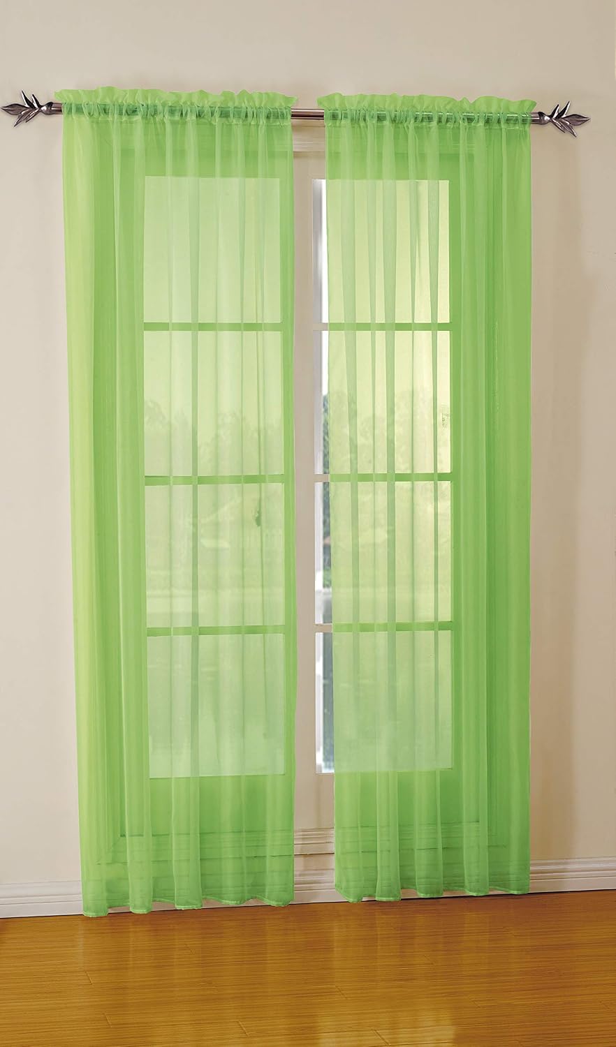 Jody Clarke 2pc Set Sheer Voile Window Treatment Rod Pocket Curtain Panels for Bedroom and Living Room Assorted Colors & Sizes Solid Stitched & Hemmed(Lime, 2PC 54 X 84)