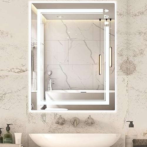 Espejo retroiluminado LED de 32 x 24 pulgadas espejo de baño con tira de luz incorporada función antivaho brillo ajustable táctil memoria de apagado