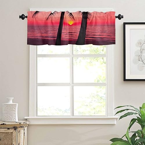 Miniatura 3 de Curtain Valances for Windows, Ocean Coastal Beach Tropical Palm Trees Beautiful Dreamy Sunset Sundown Rod Pocket Valance Window Treatments Short