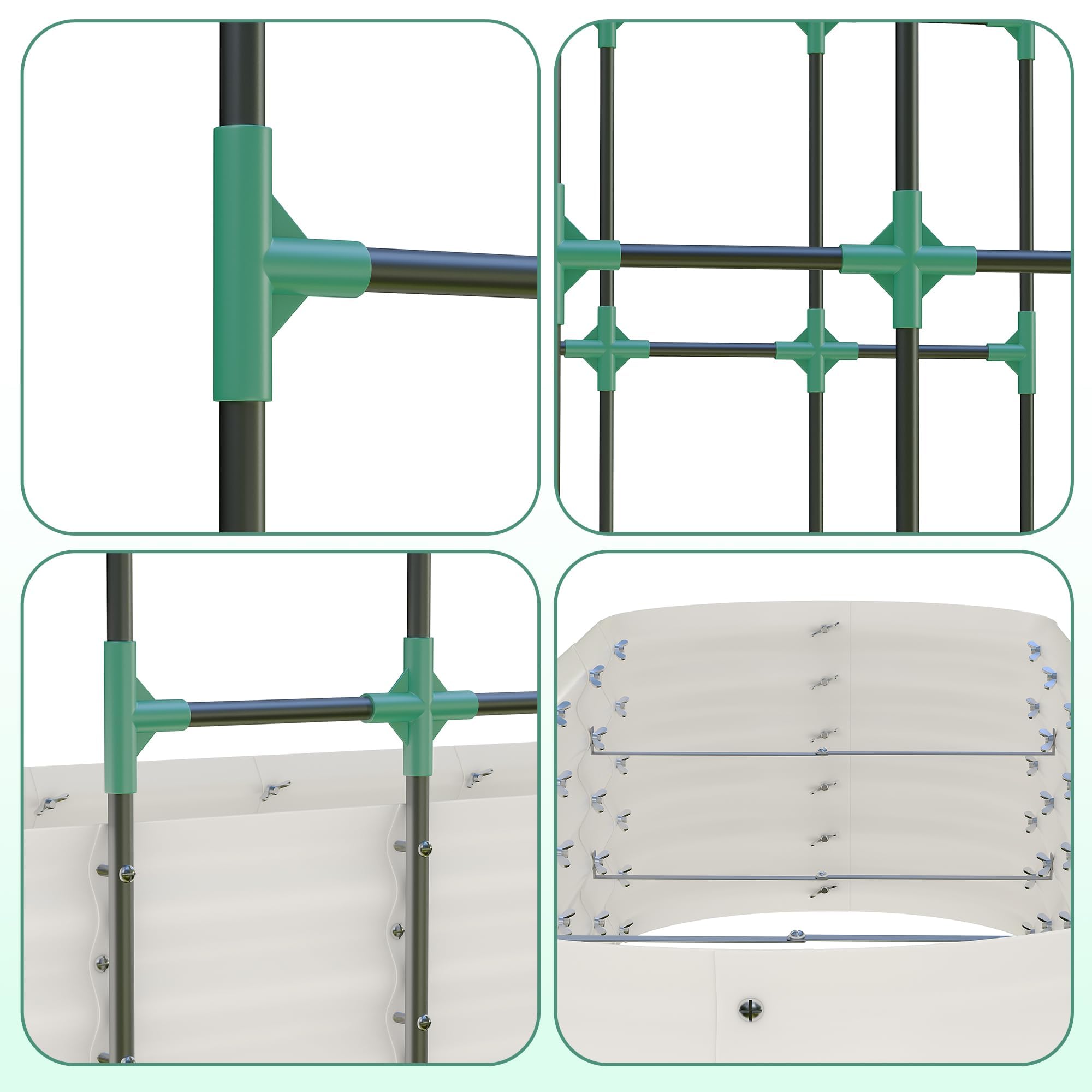 Garvee Cama de Cultivo Elevada de Metal 2 Piezas 200x60x45cm con Arco de Enrejado 180x90x240cm Acero Galvanizado 0.6mm Tuercas de Mariposa para Huerto Urbano Plantas Trepadoras Exterior Beige