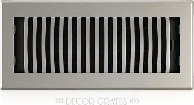 Decor Grates LAH410-NKL Louvered Floor Register, 4x10 Inches, Brushed Nickel