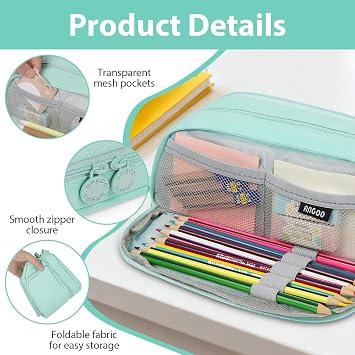 Large Capacity Pencil Case, Pencil Case 4 Compartments with Zipper Portable Handle, Beautiful Stationery Organizer for Boys Girls Teen College Students School Adults & Office Supplies Green