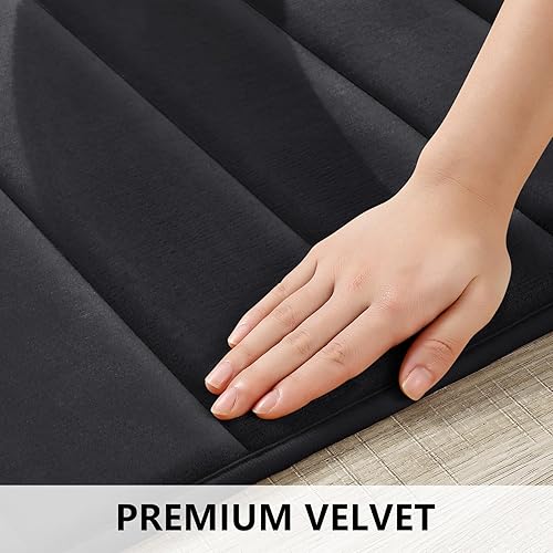 Miniatura 7 de BYSURE Juego de 2 tapetes de baño de espuma viscoelástica de terciopelo antideslizantes y lavables (17 x 24 + 20 x 32 pulgadas, negro)