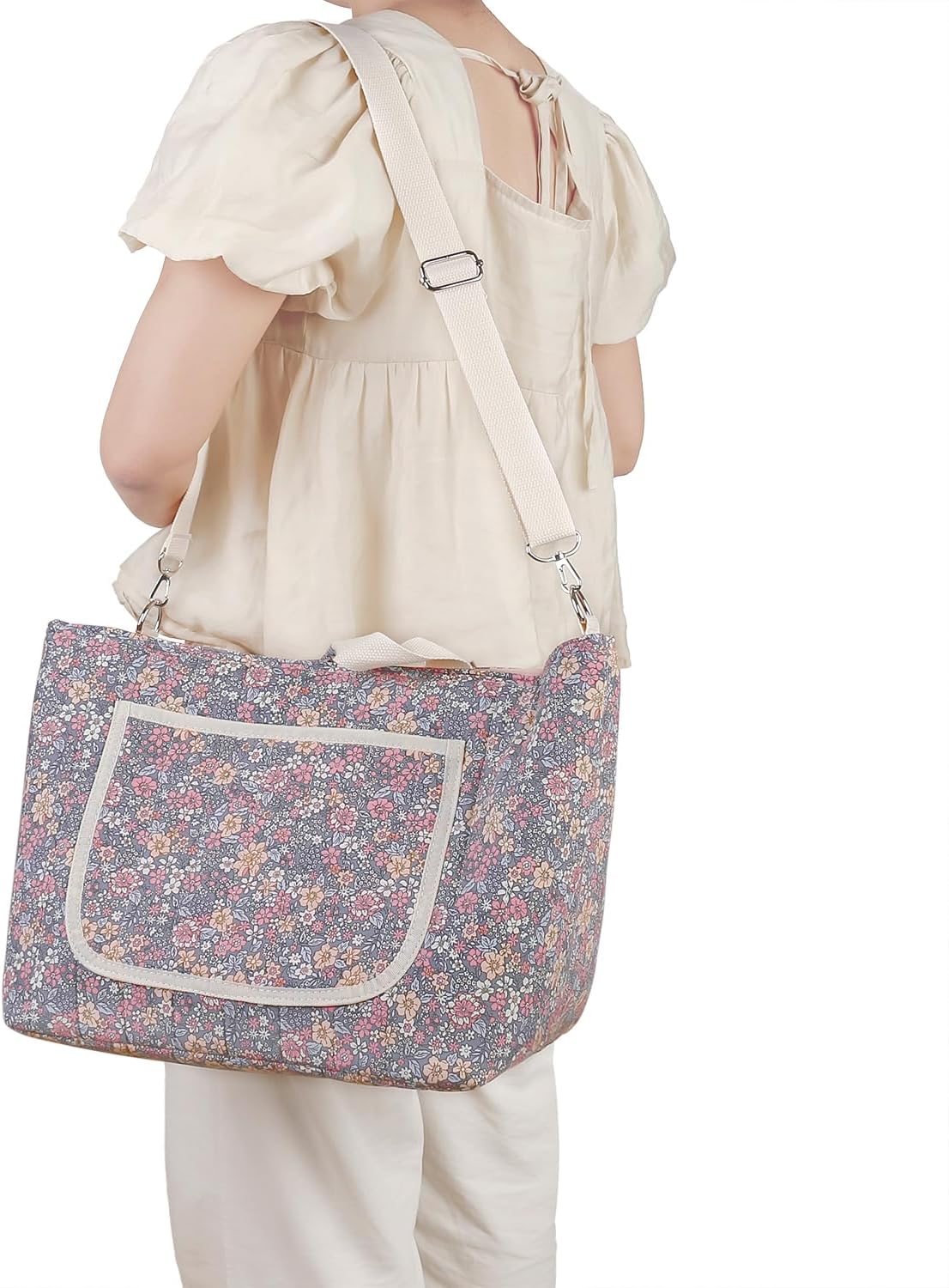 Lmbabter Baby Diaper Tote Bag Organizer Caddy Floral Mommy Bag Nappy Storage Bin for Women