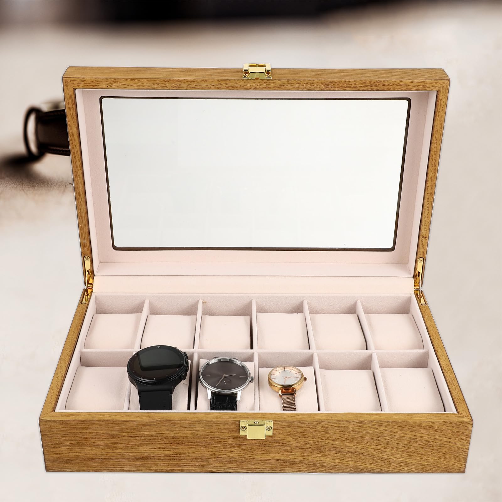Toyvian Caja para Reloj de Pulsera de Madera, 12 Ranuras, Estilo Vintage