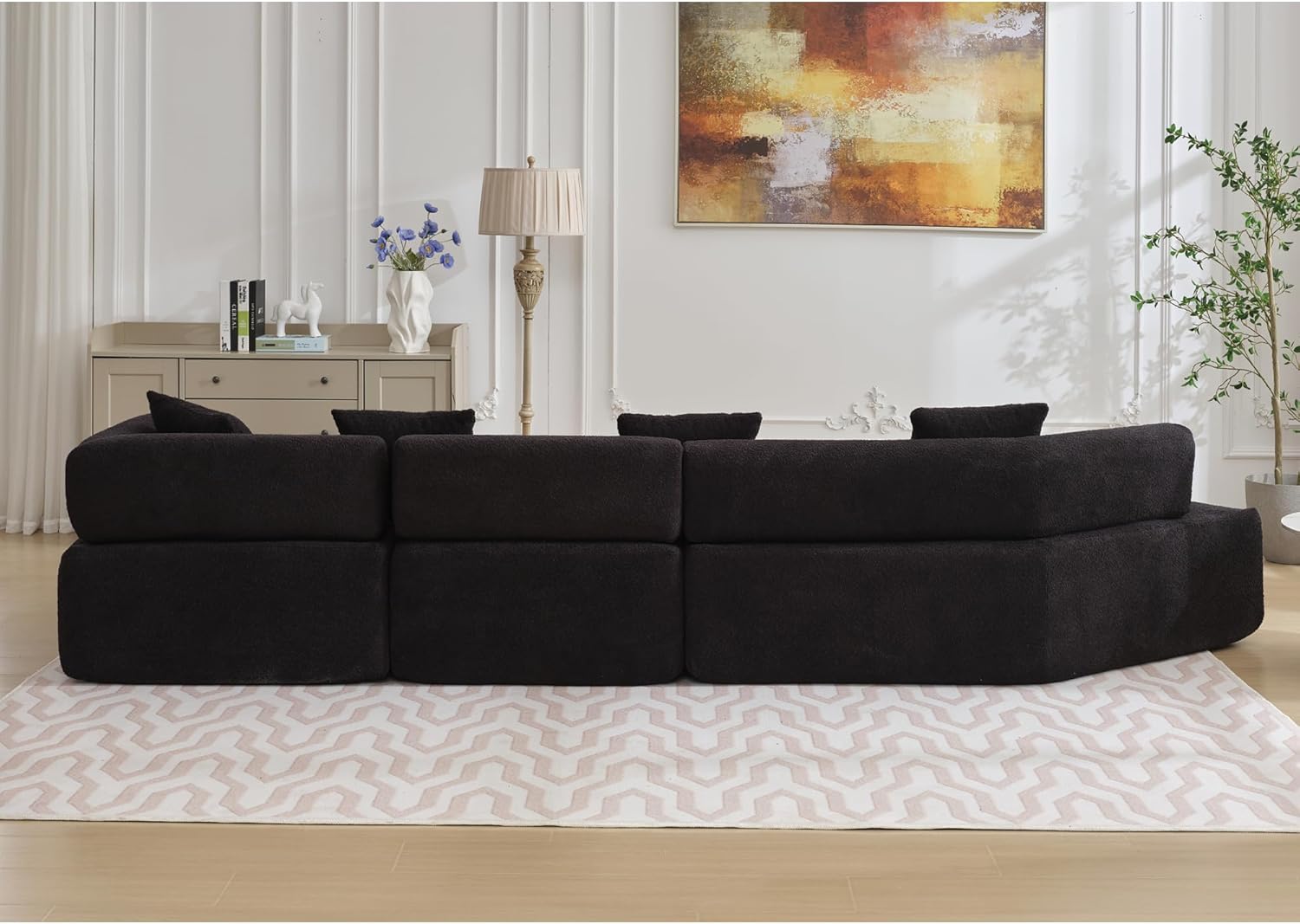 JUSTONE 140" L-Shape Sectional Sofa Couch for Living Room,Modern Minimalist Boucle Modular Sofa Sectional Sofa with Chaise for Home,Office,No Assembly,Black