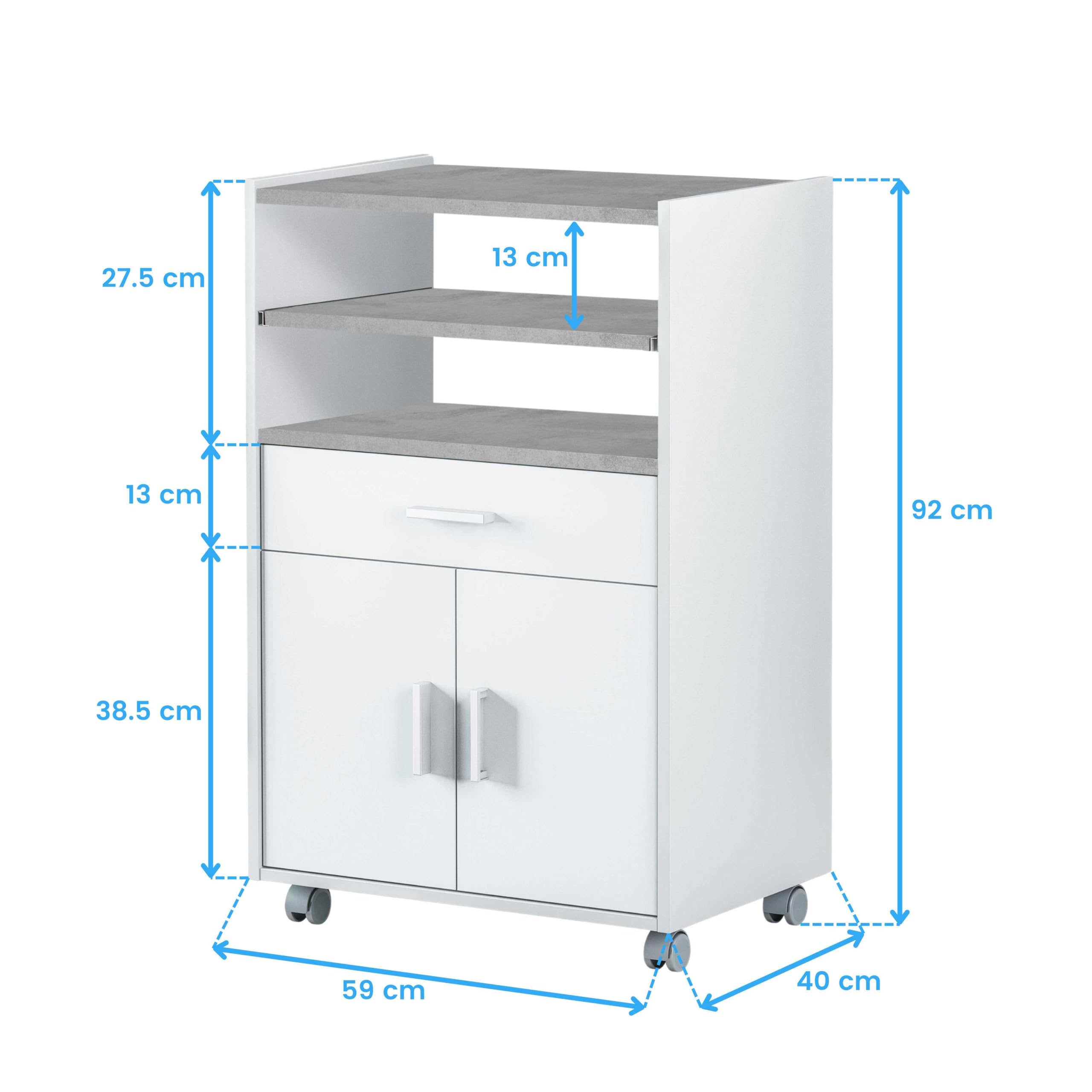 Habitdesign Mueble microondas Cocina Color Blanco y Cemento 1 cajón 2 Puertas 92x59x40 cm