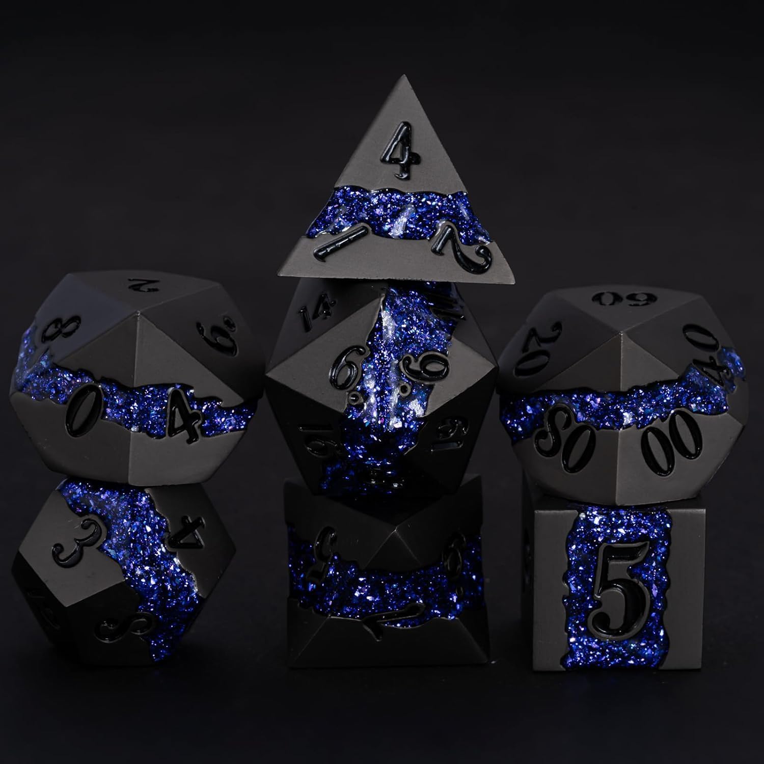 Galaxy Metal Dice Set, 7PCS Polyhedral DND Dice with Glitter Resin Inlay, Heavy Metal RPG Dice for Dungeons and Dragons Tabletop Games