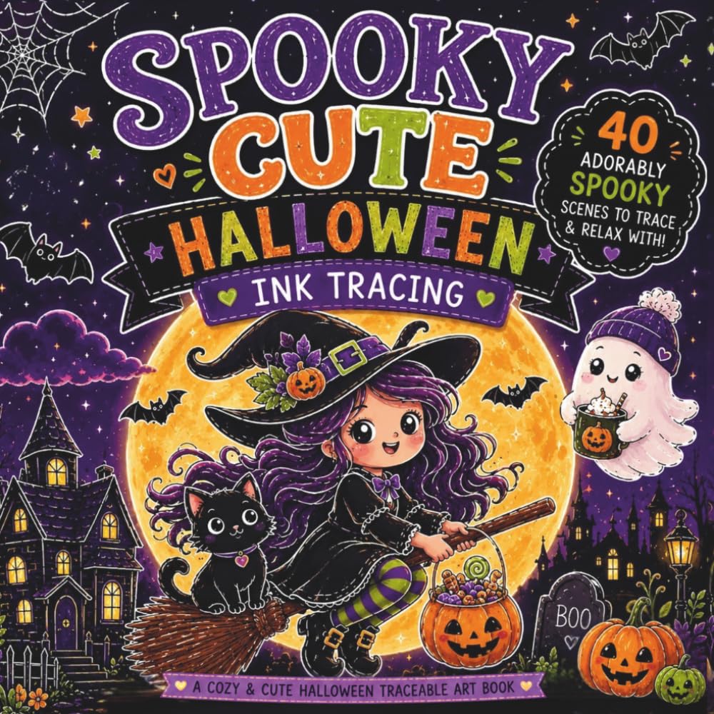 Spooky Cute Halloween Ink Tracing: Cute & Cozy Halloween Ink Tracing Reverse Coloring for Teens, Adults, and Kids Who Love Ghosts, Pumpkins, Witches, and Kawaii Spooky Vibes