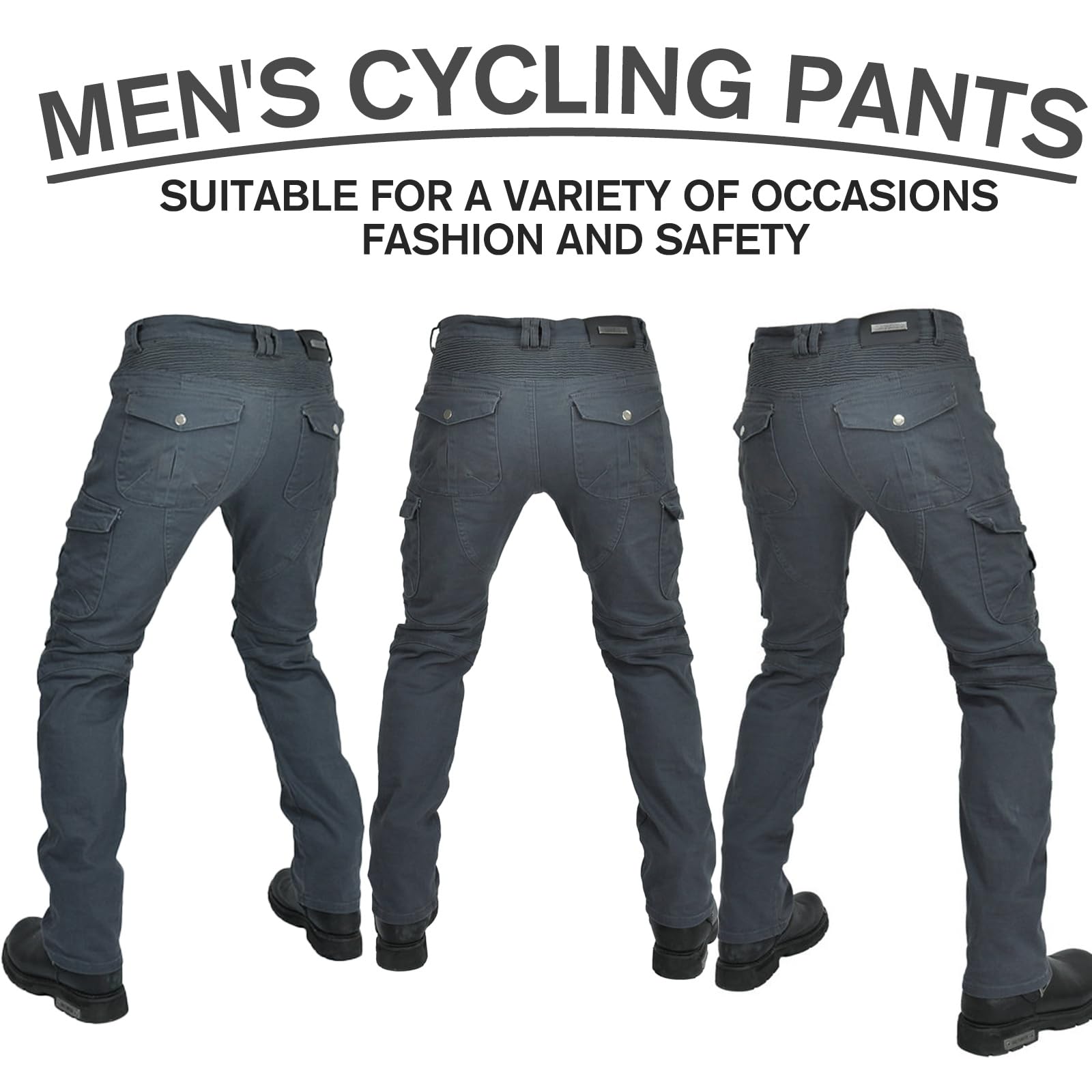 Uomo Donna Pantaloni da Moto Biker Jeans Protezione Motorcycle Pantaloni Rinforzato Slim Fit Armature Pants, 4 x Pad di Protezione (Grigio,XL)
