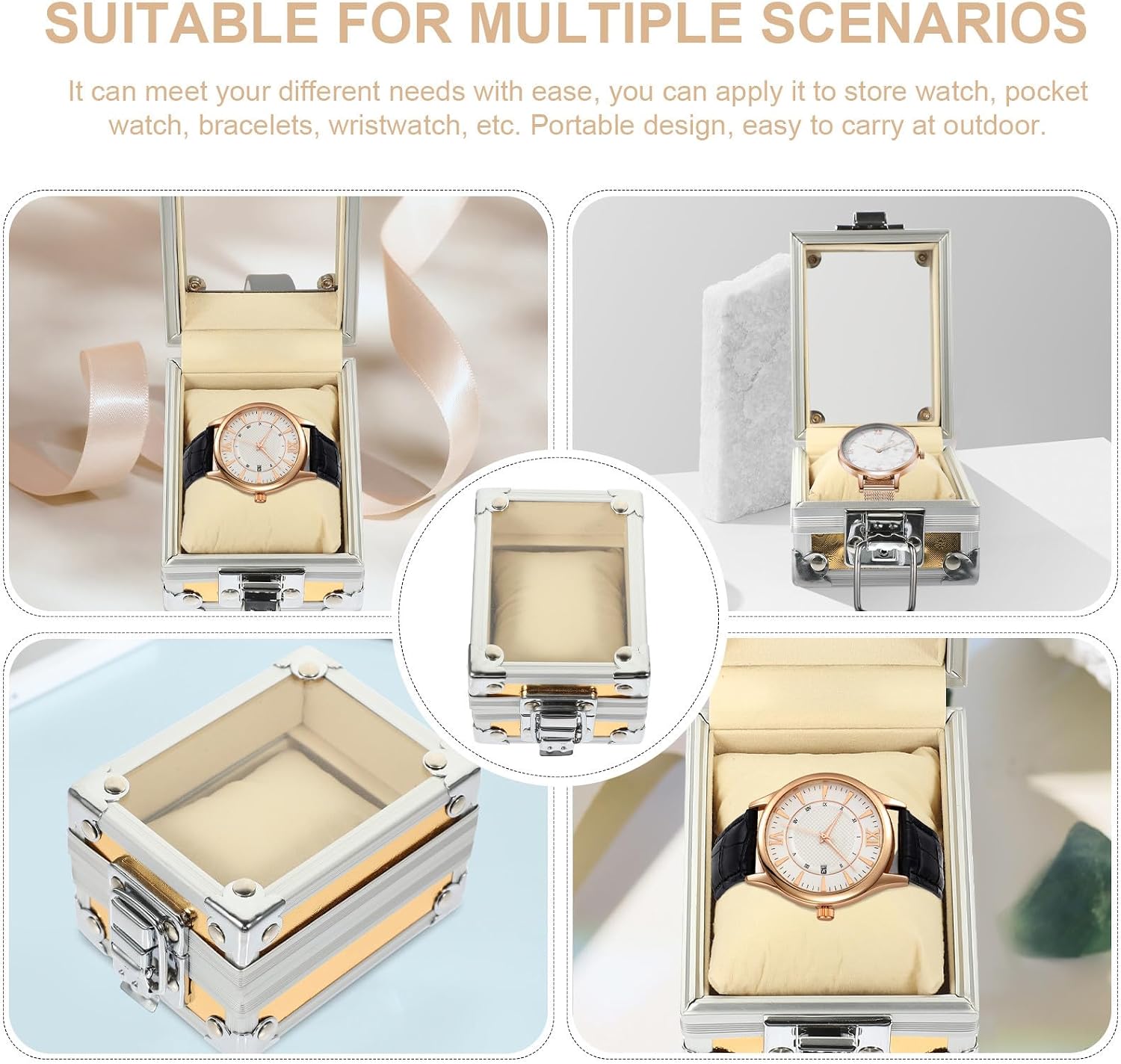 Beavorty Single Watch Display Storage Case Stainless Steel with Lid