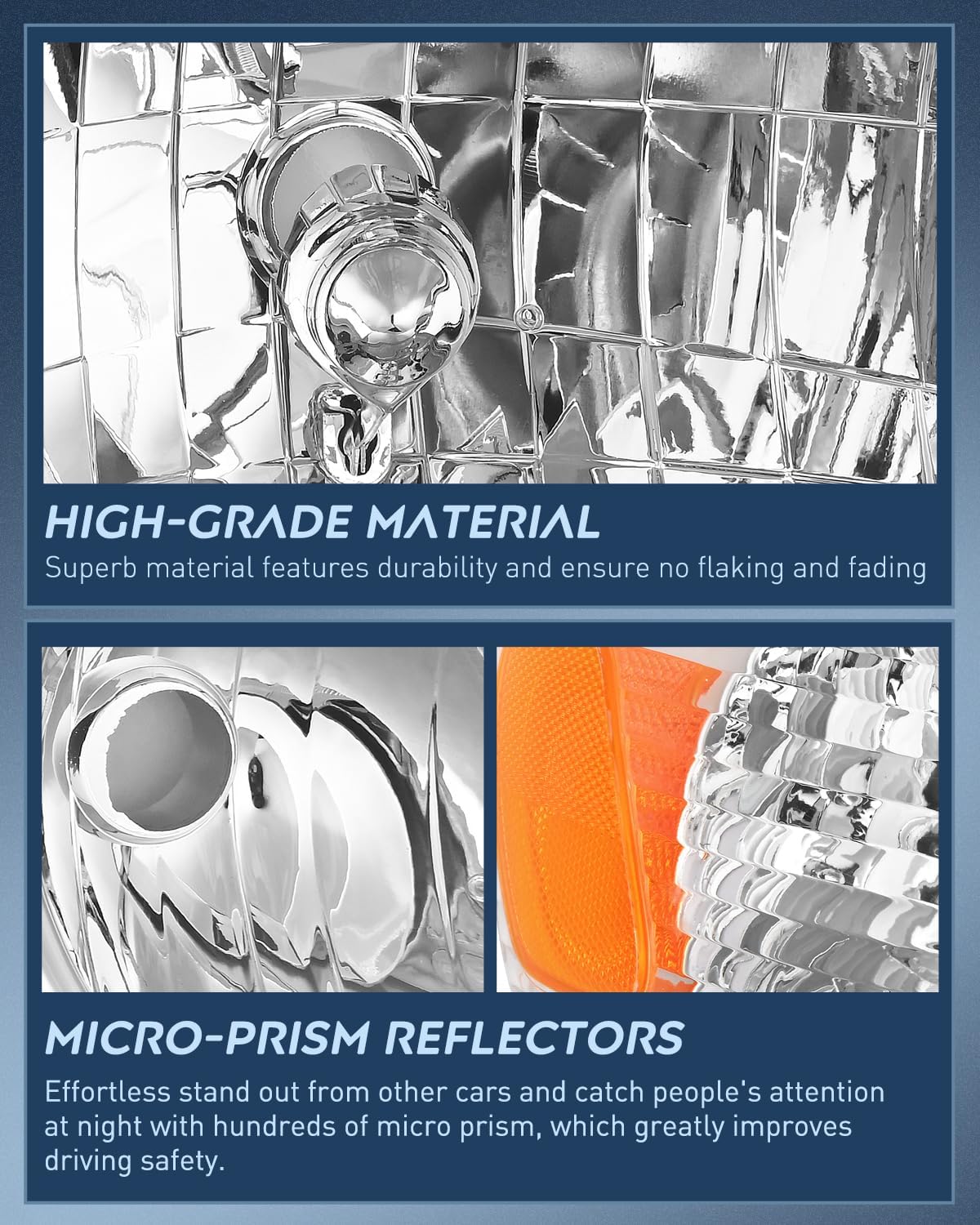 Nilight Headlight Assembly Compatible with 2001 2002 Toyota Corolla Replacement Headlamp Chrome Housing Amber Reflector Driver and Passenger Side