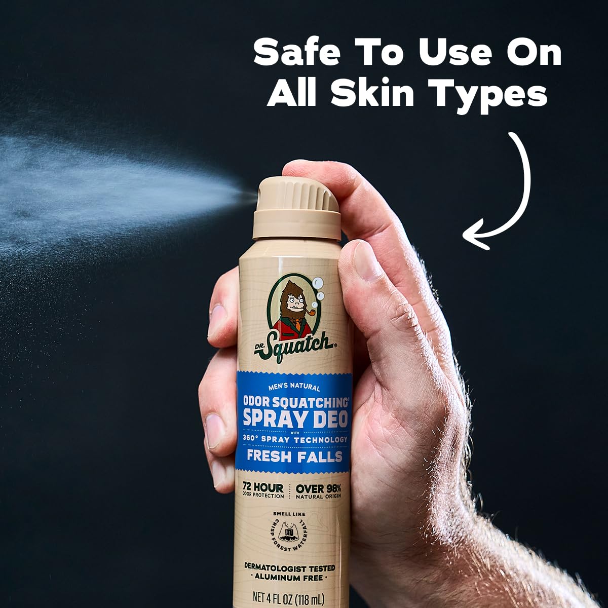 Dr. Squatch Spray Deodorant for Men - Quick Dry, No Stains - Aluminum Free + Dermatologically Tested for All Skin Types - Fresh Falls (4 oz) - Image 5